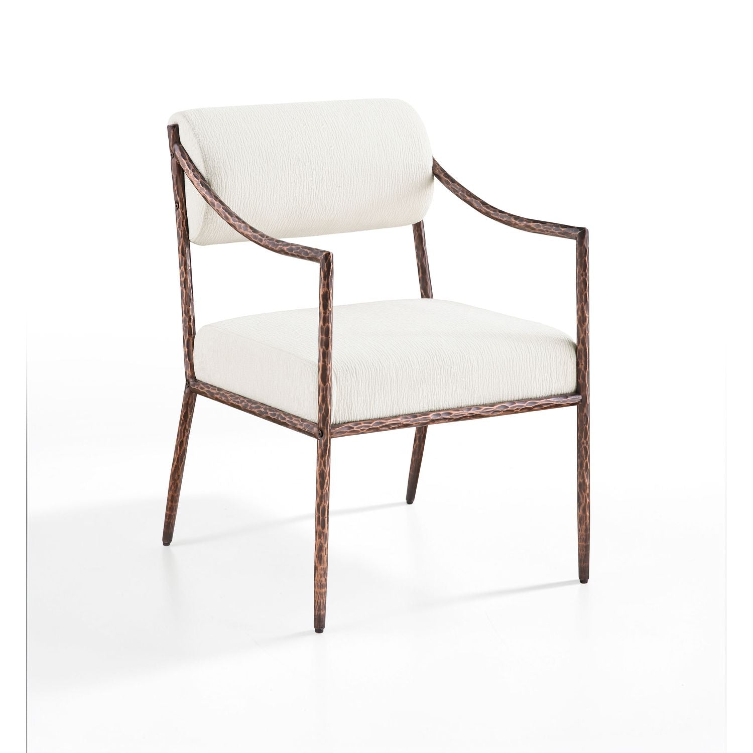 Bastille Chenille Fabric Upholstered Dining Arm Chair — Cream / Brushed Bronze