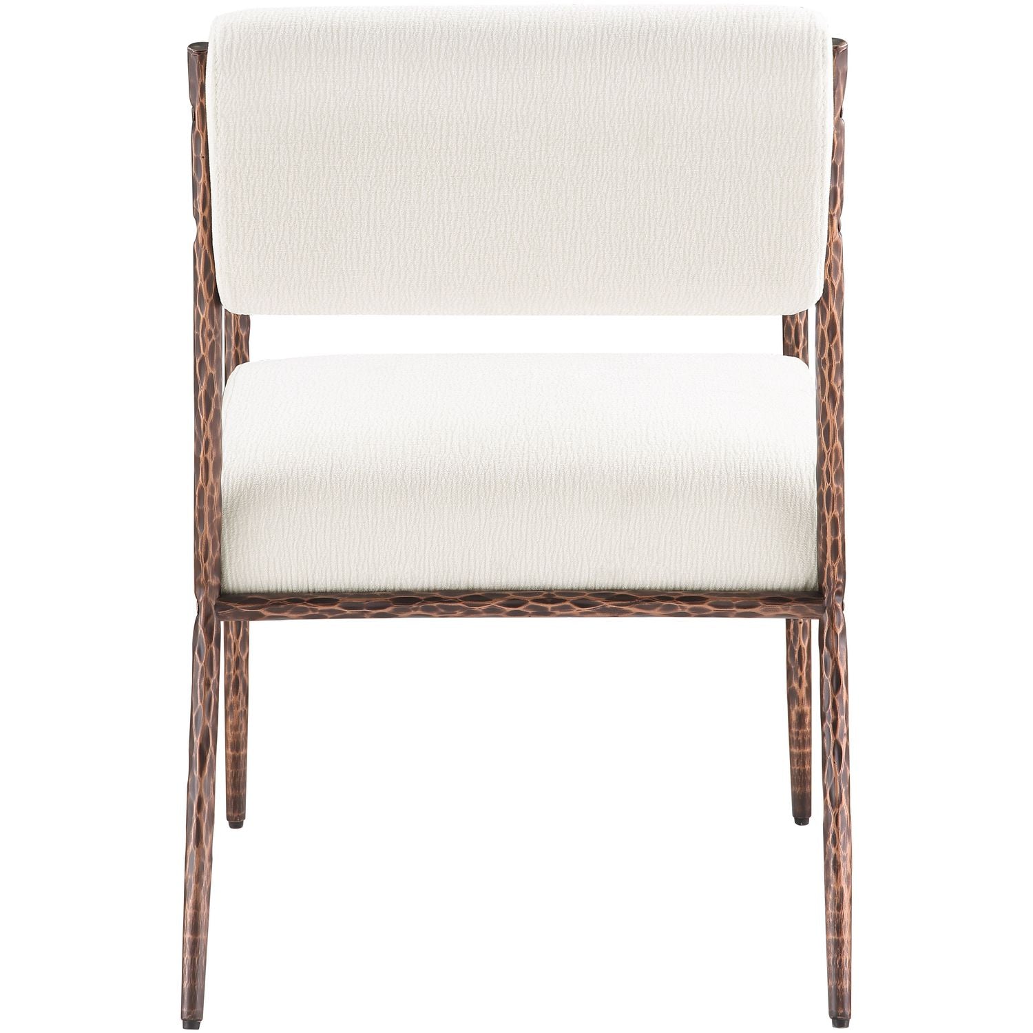 Bastille Chenille Fabric Upholstered Dining Arm Chair — Cream / Brushed Bronze