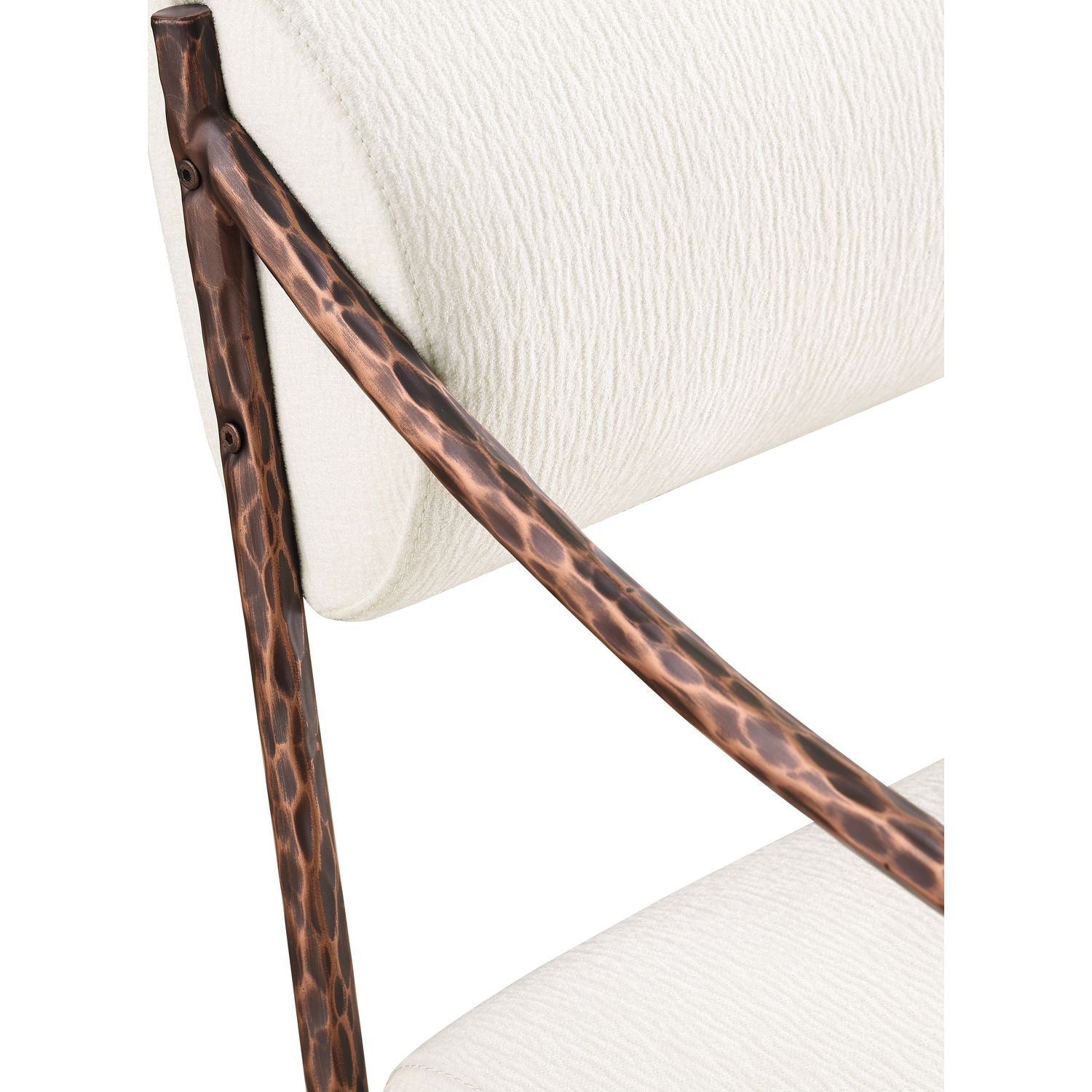 Bastille Chenille Fabric Upholstered Dining Arm Chair — Cream / Brushed Bronze