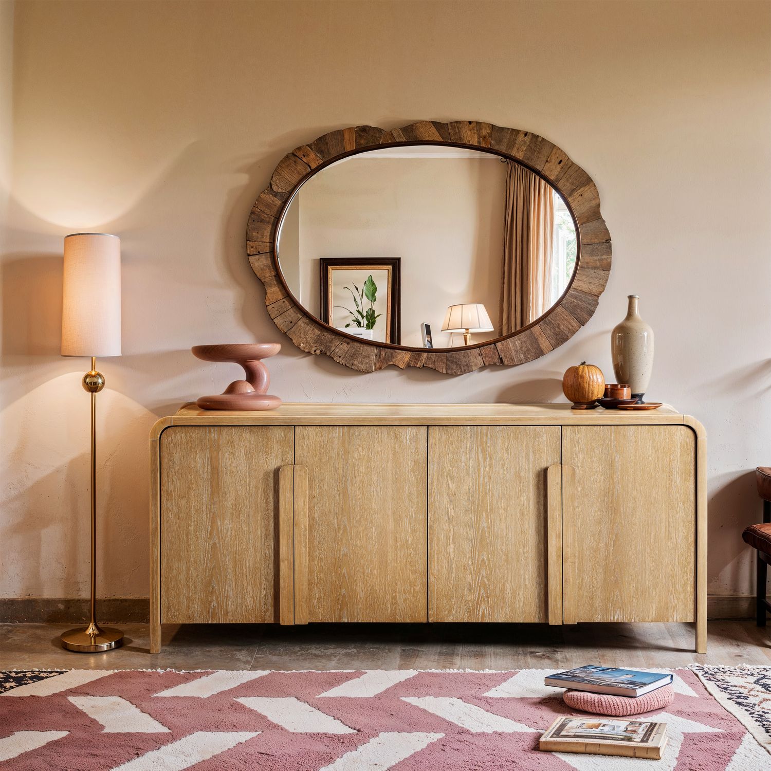Harmony Natural Oak Veneer And Solid Wood Sideboard/Buffet