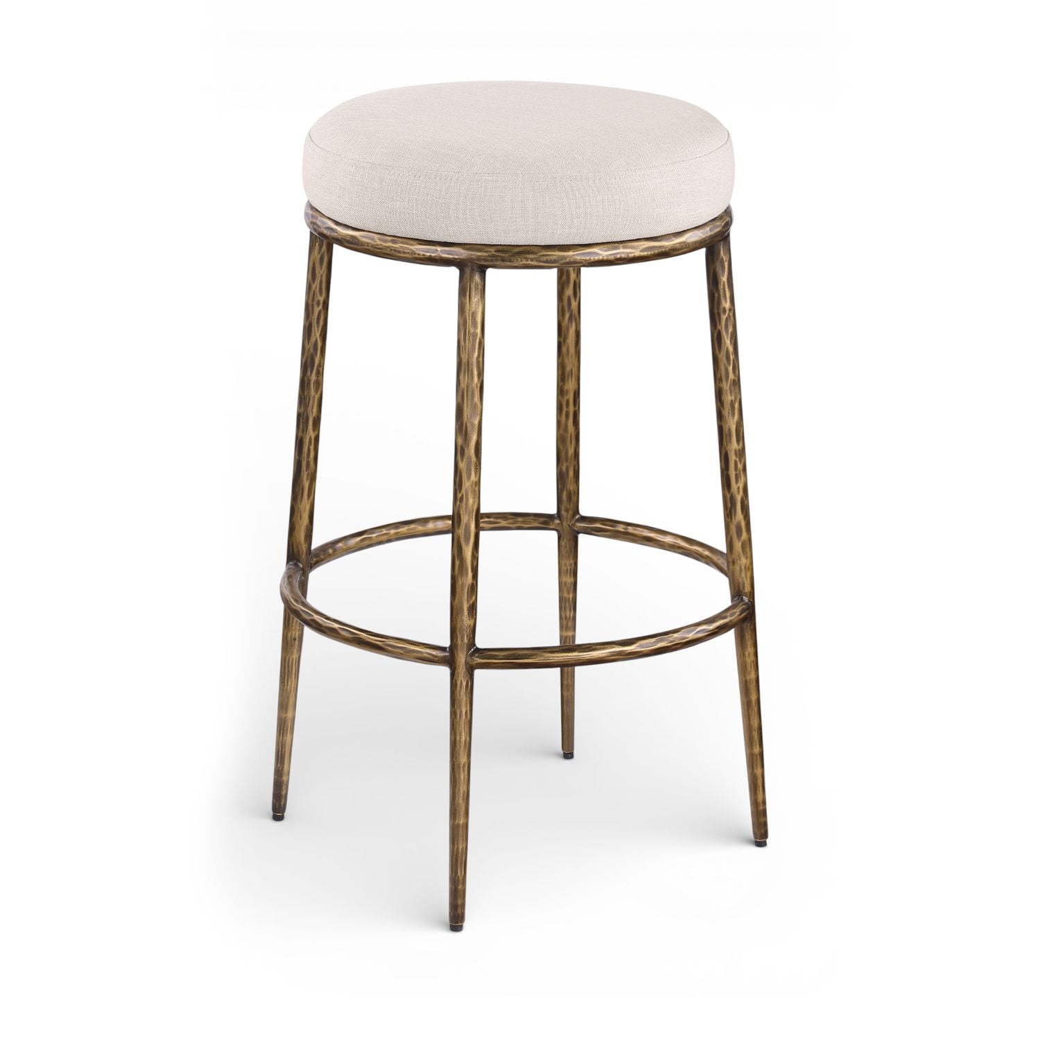 Ferro Performance Fabric Upholstered Bar Stool — Beige / Antique Brass