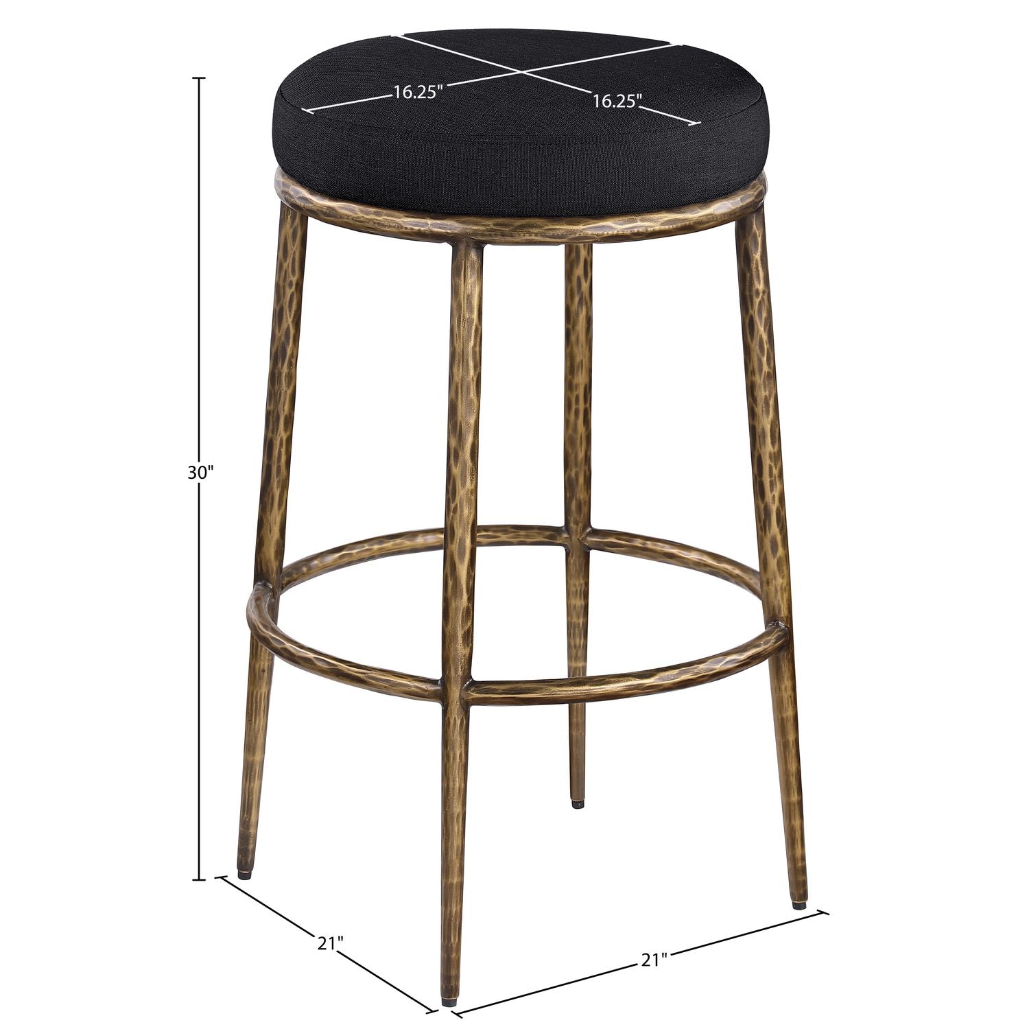 Ferro Performance Fabric Upholstered Bar Stool — Black / Antique Brass