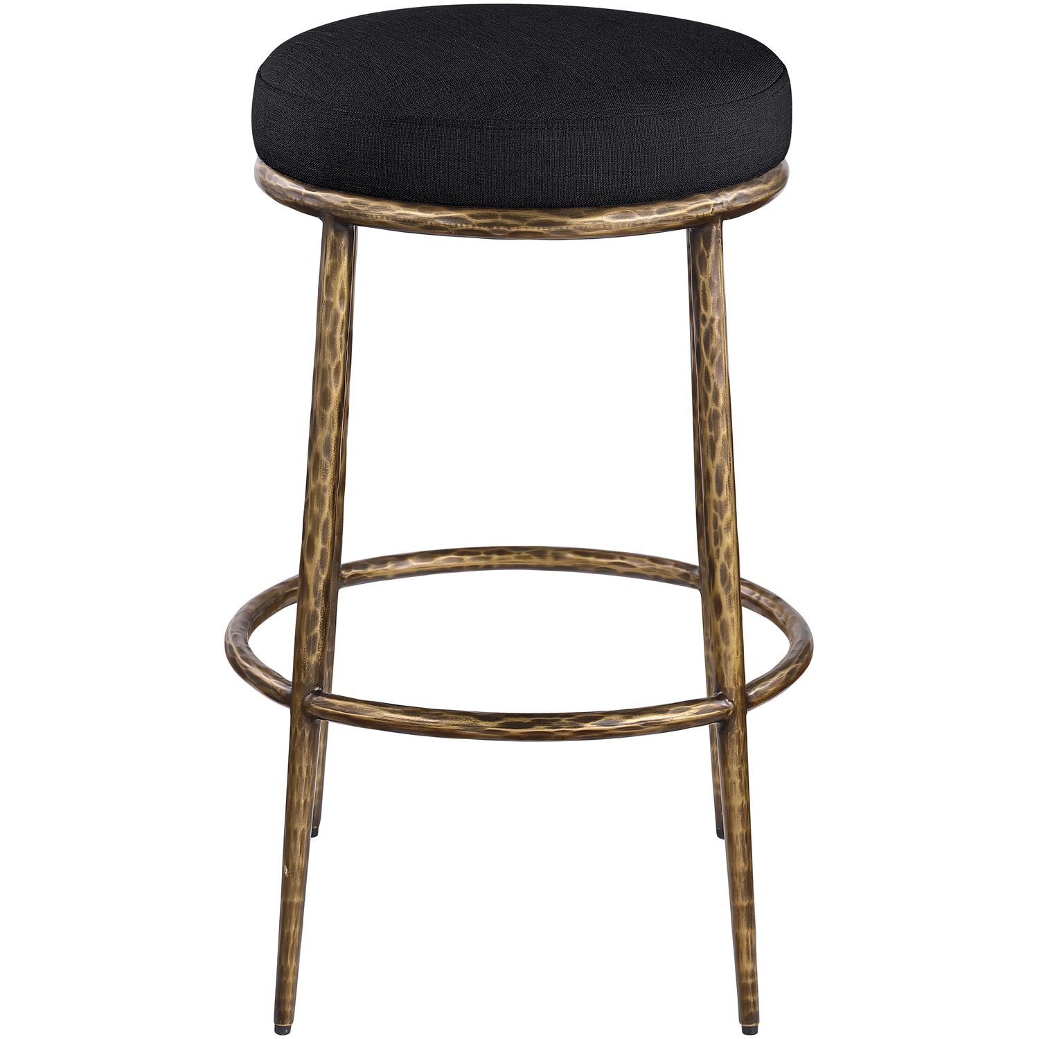 Ferro Performance Fabric Upholstered Bar Stool — Black / Antique Brass