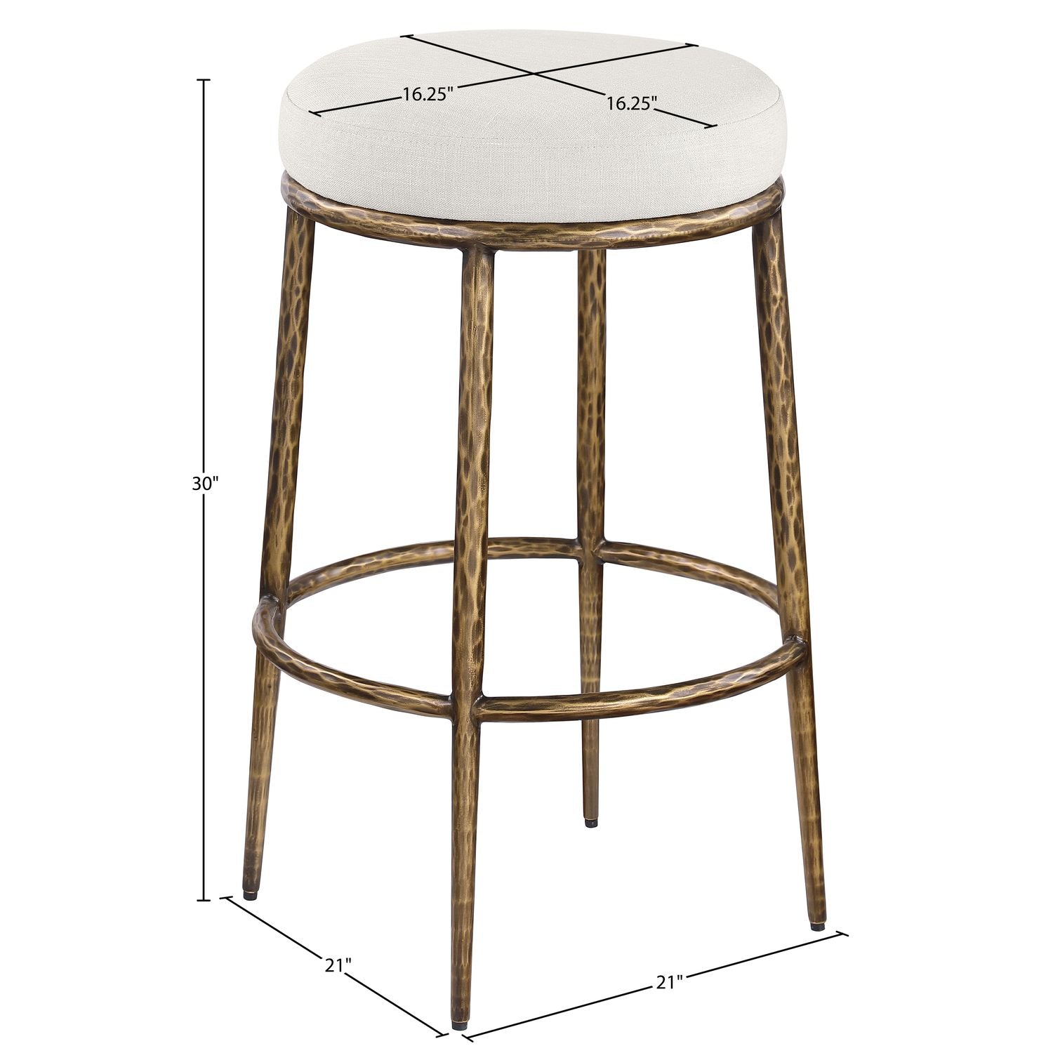 Ferro Performance Fabric Upholstered Bar Stool — Cream / Antique Brass