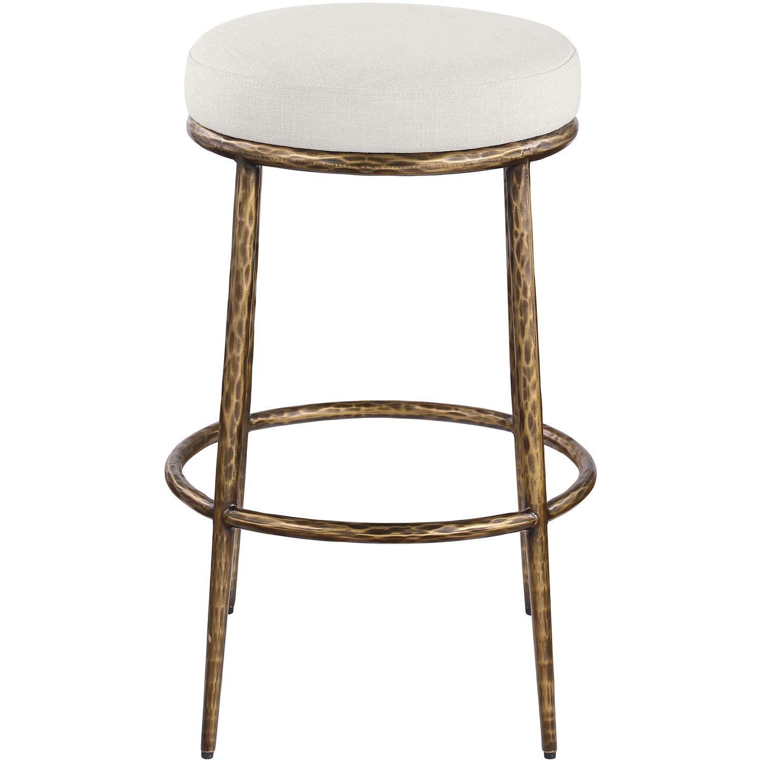 Ferro Performance Fabric Upholstered Bar Stool — Cream / Antique Brass