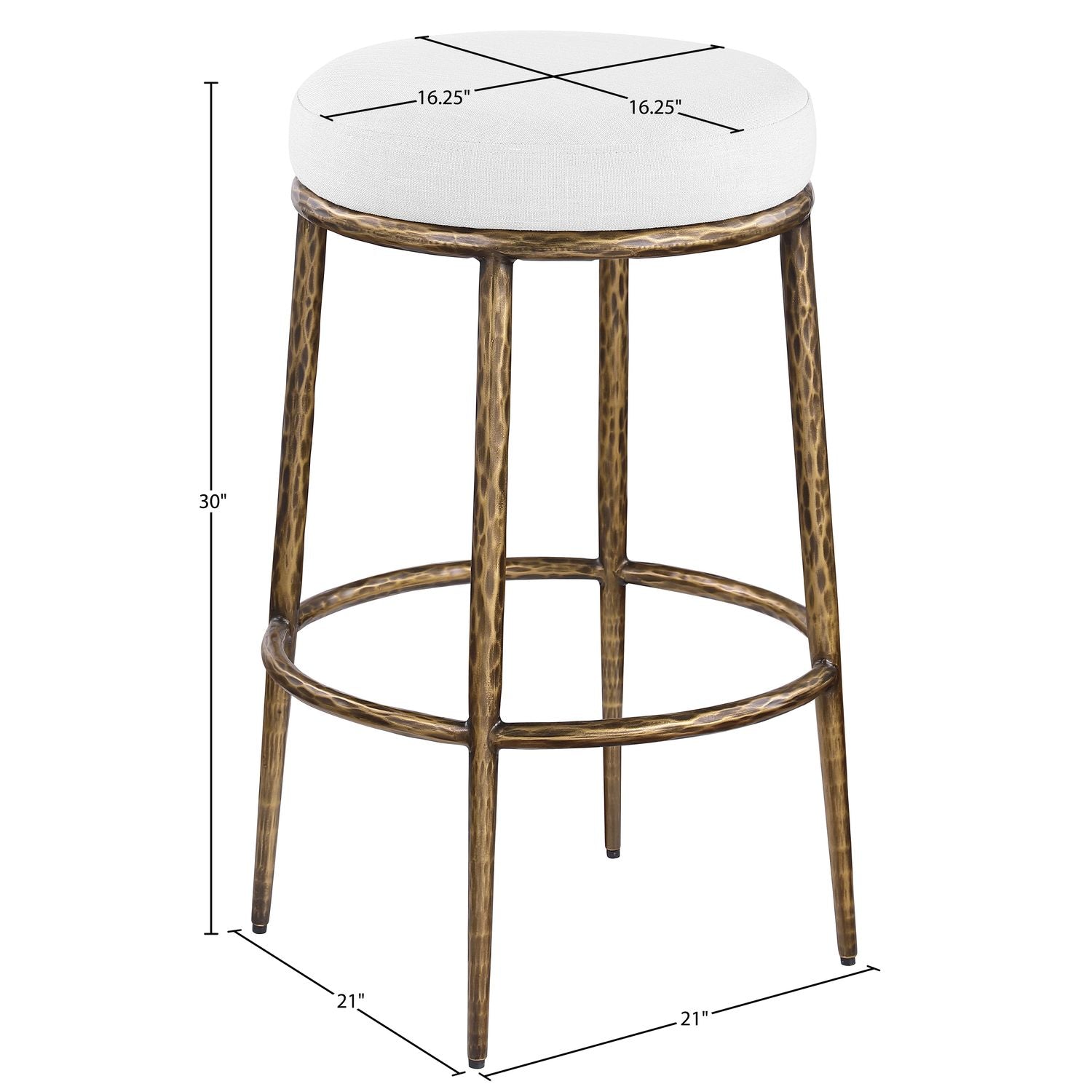Ferro Performance Fabric Upholstered Bar Stool — White / Antique Brass