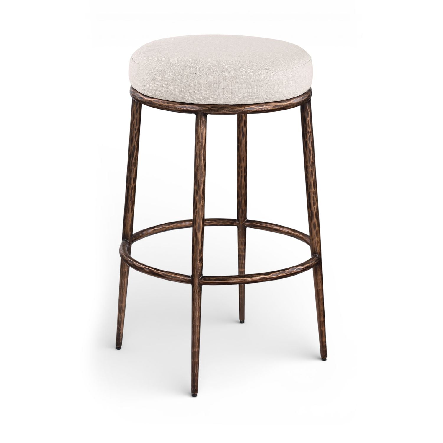 Ferro Performance Fabric Upholstered Bar Stool — Beige / Antique Bronze