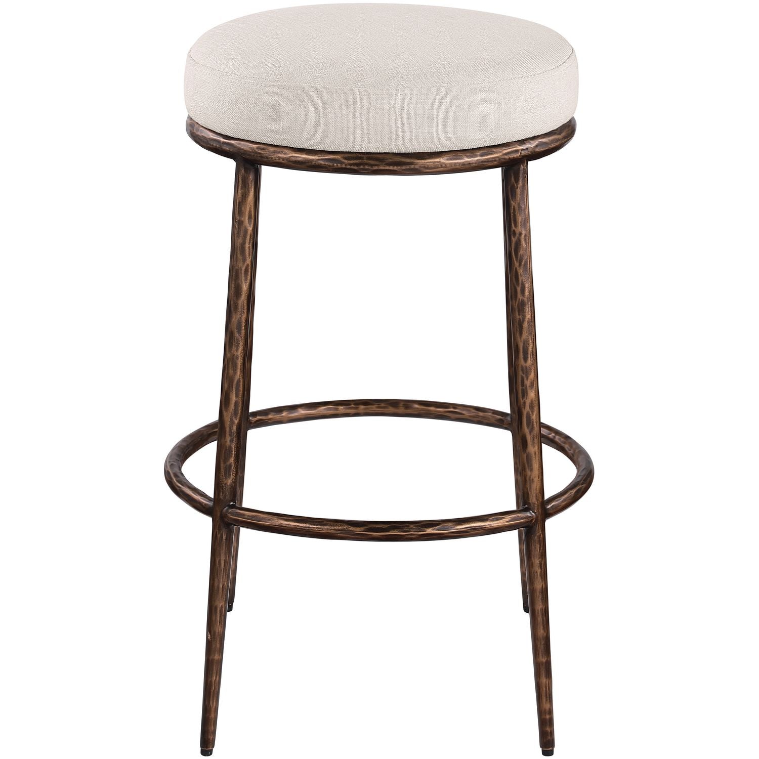 Ferro Performance Fabric Upholstered Bar Stool — Beige / Antique Bronze
