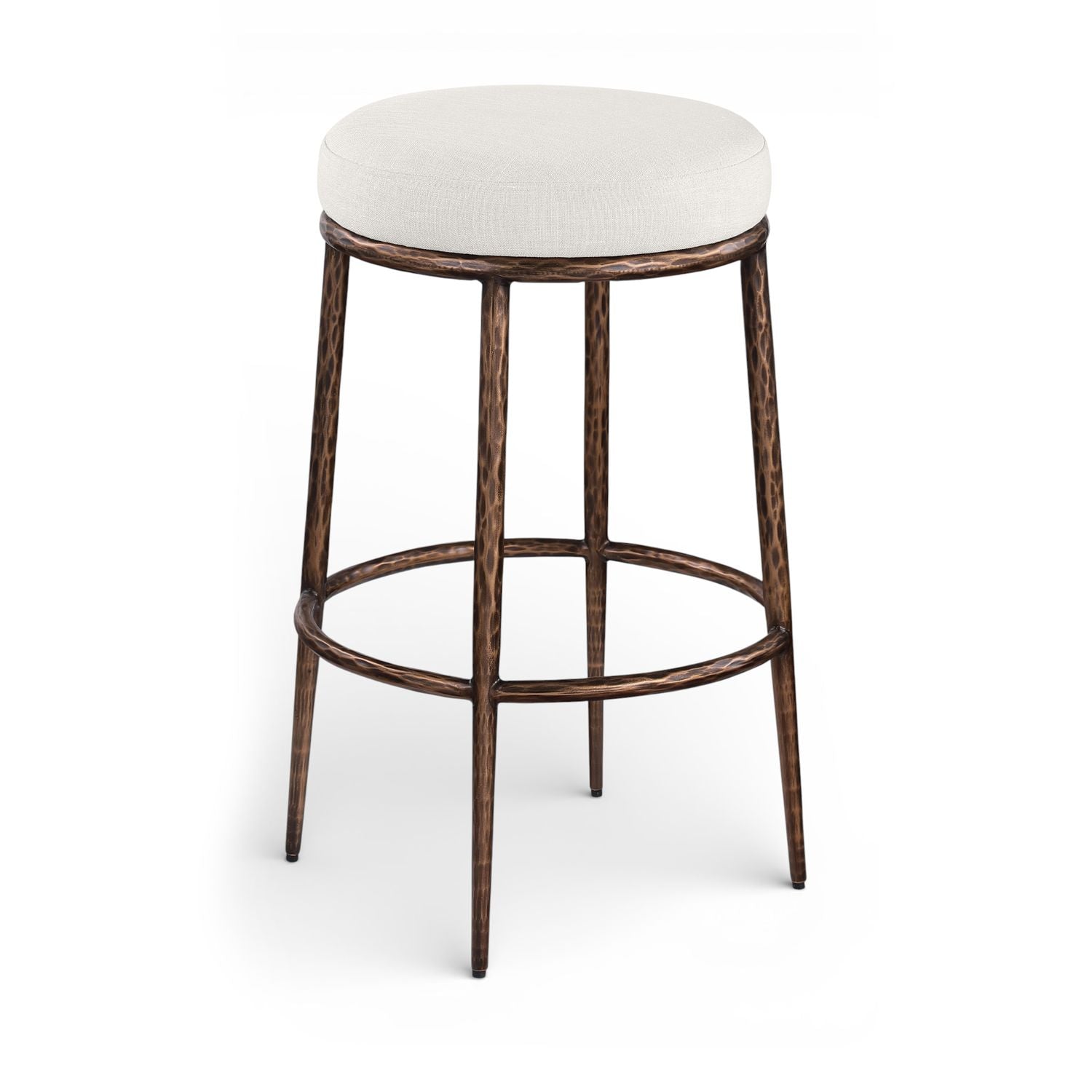 Ferro Performance Fabric Upholstered Bar Stool — Cream / Antique Bronze