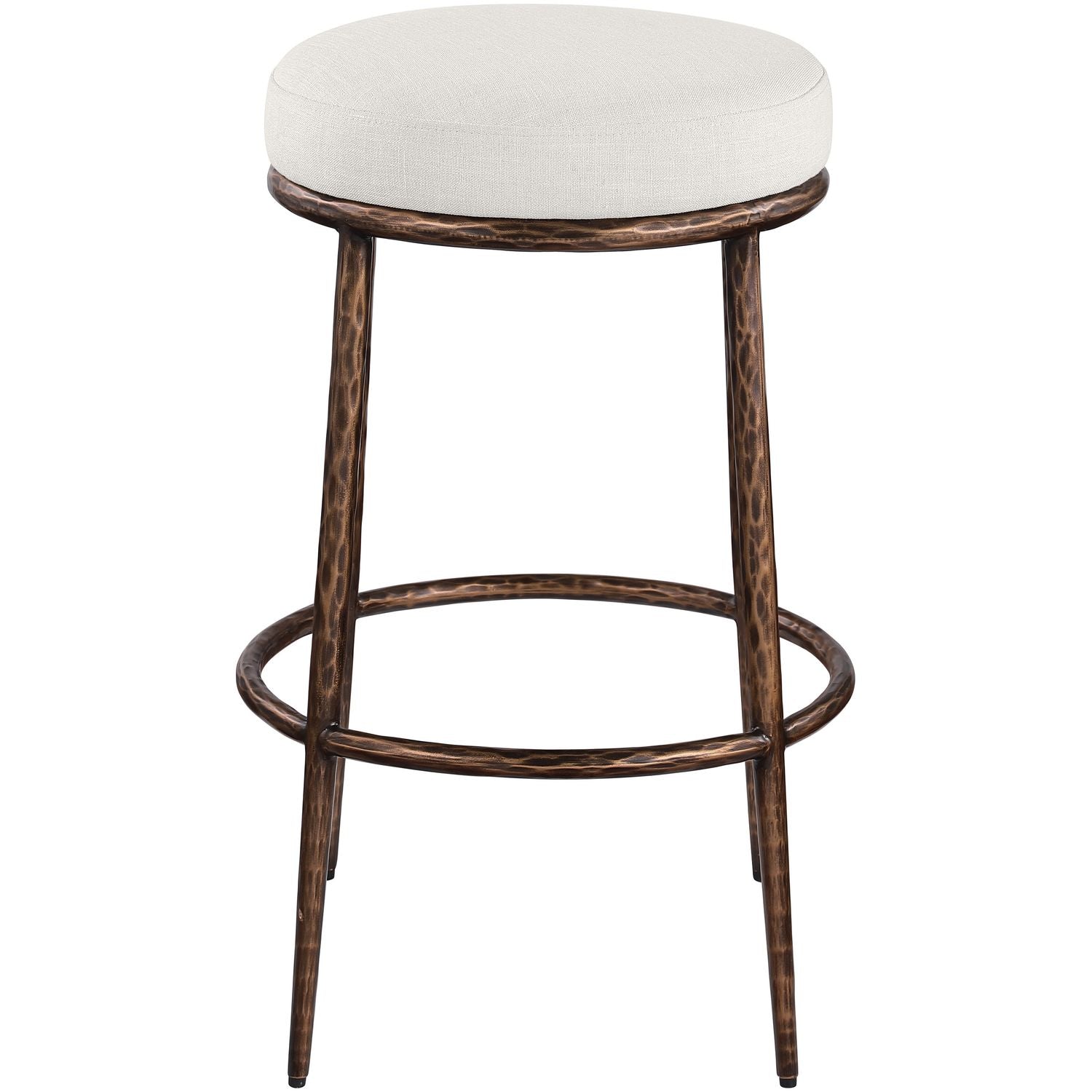 Ferro Performance Fabric Upholstered Bar Stool — Cream / Antique Bronze