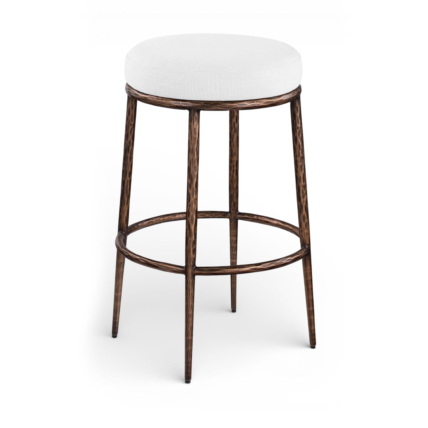 Ferro Performance Fabric Upholstered Bar Stool — White / Antique Bronze