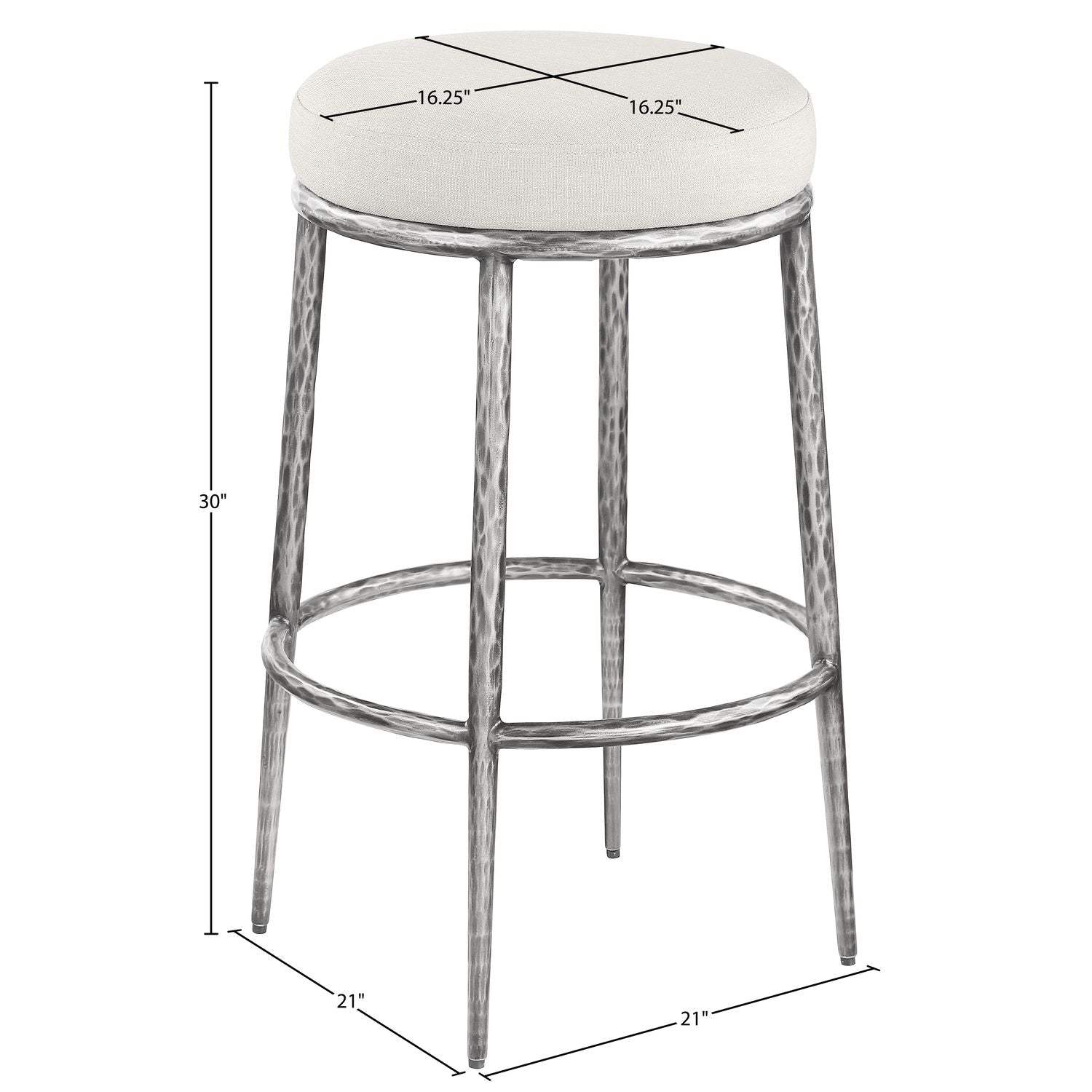 Ferro Performance Fabric Upholstered Bar Stool — Cream / Antique Silver