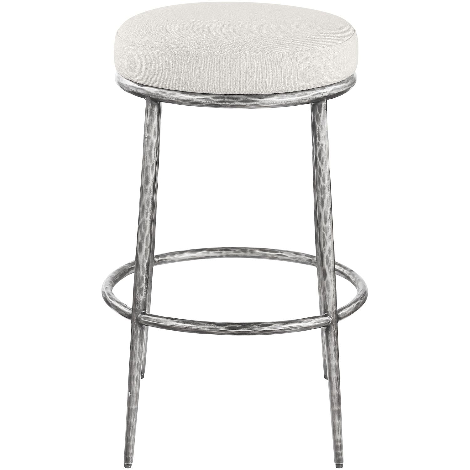 Ferro Performance Fabric Upholstered Bar Stool — Cream / Antique Silver