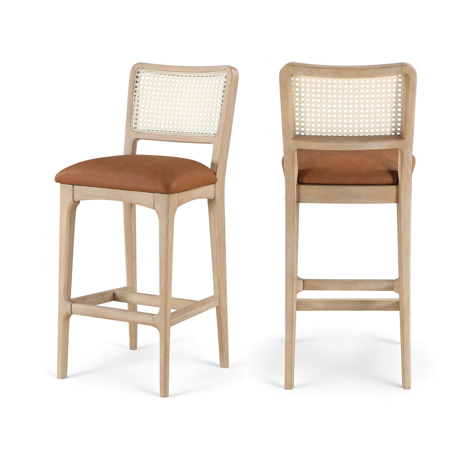 Atrium Cognac Cane Back And Vegan Leather Upholstered Bar Stool