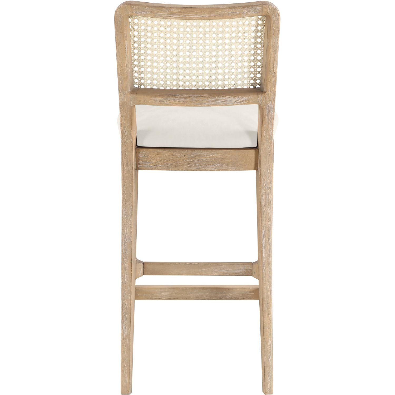 Atrium Cane Back And Vegan Leather Upholstered Bar Stool — Cream / Brushed Natural / White Cerusing