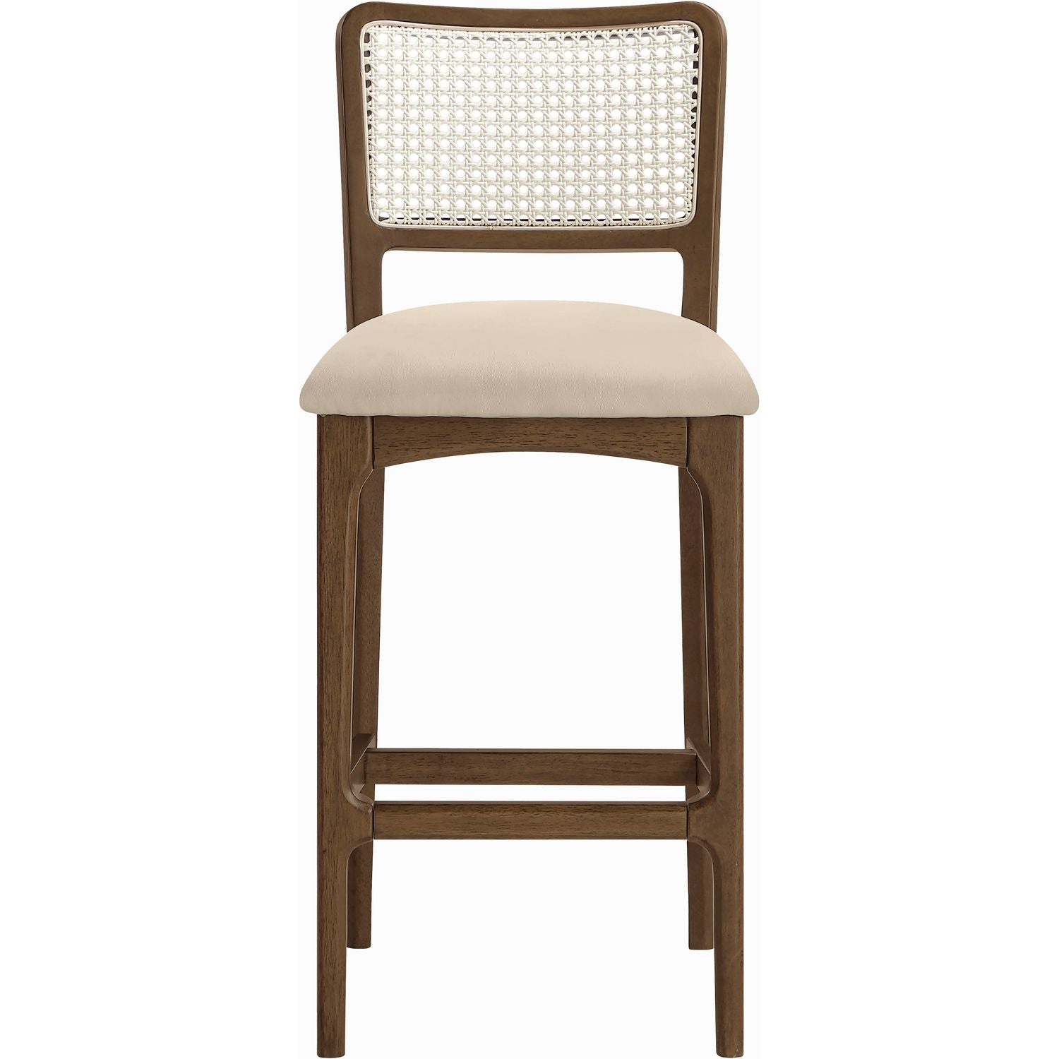 Atrium Cane Back And Vegan Leather Upholstered Bar Stool — Beige / Brushed Brown
