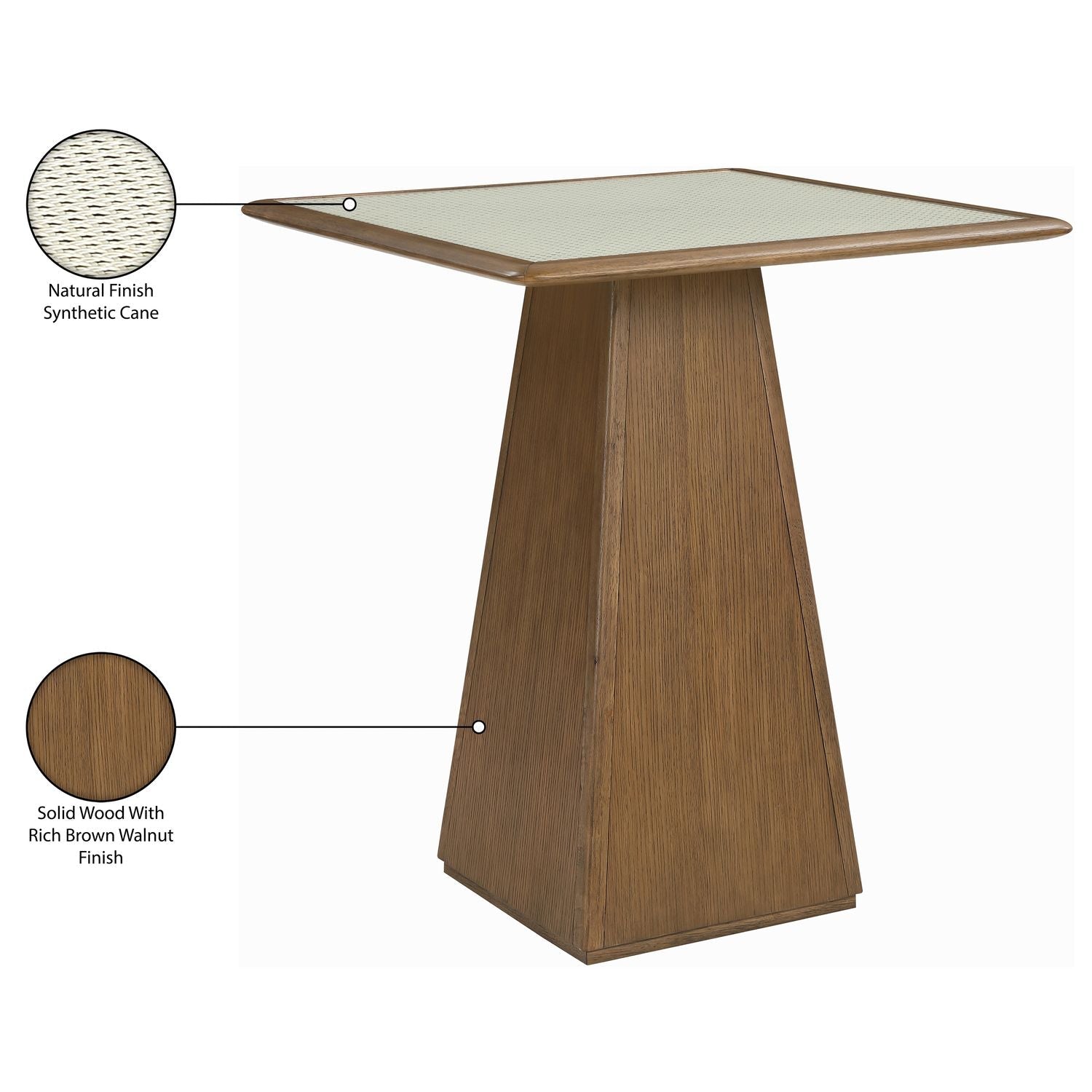 Atrium Glass And Cane Top With Solid Wood Base Bar Height Table — Brown Walnut