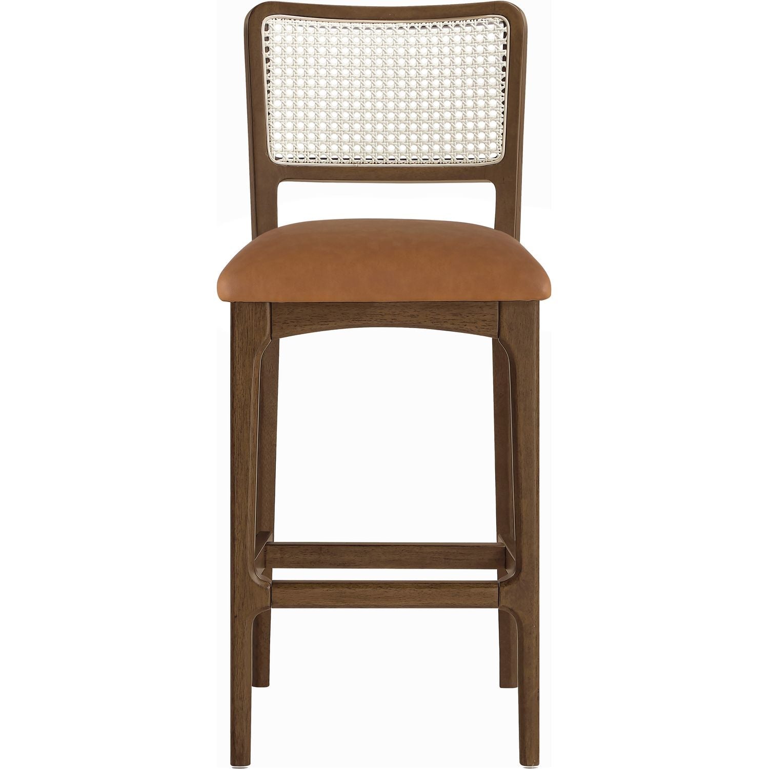 Atrium Cane Back And Vegan Leather Upholstered Bar Stool — Cognac / Brushed Brown