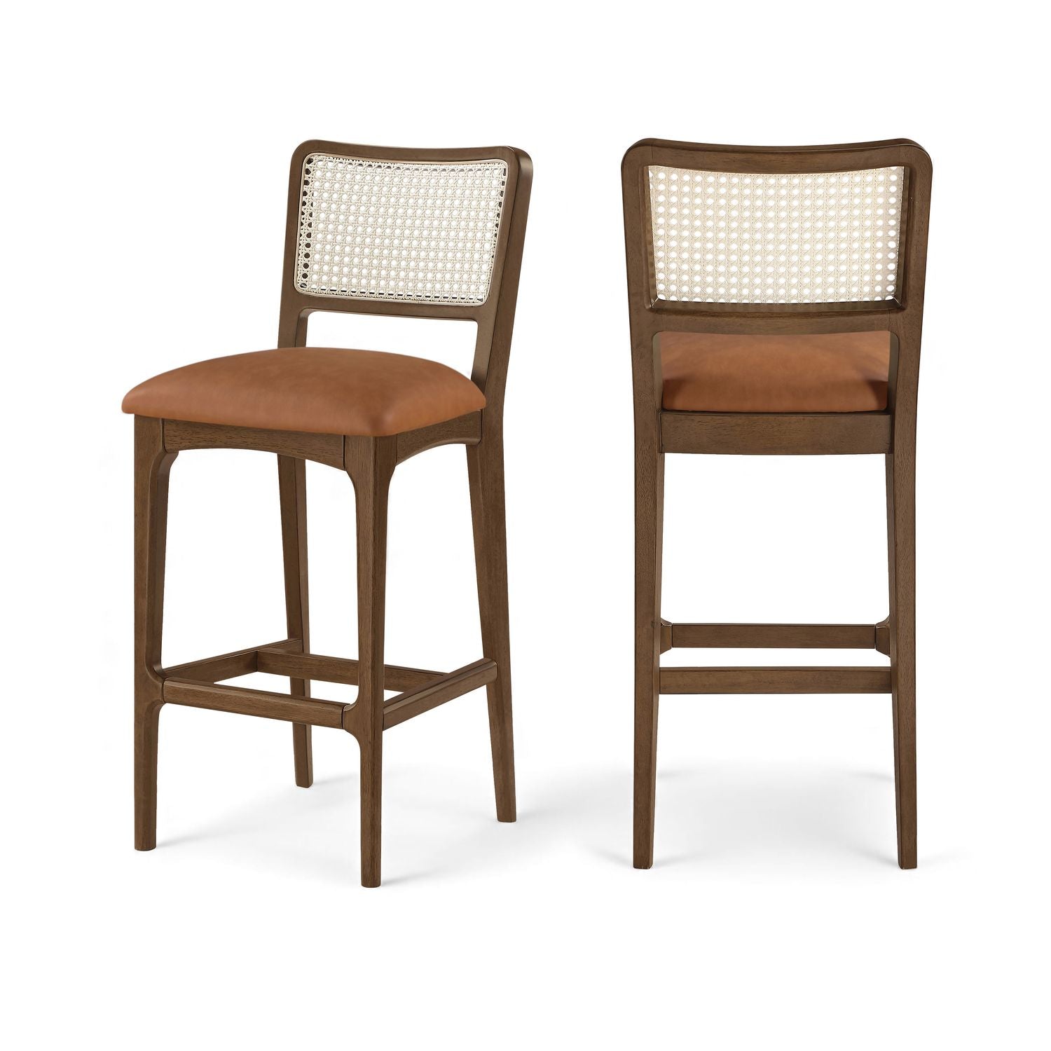 Atrium Cognac Cane Back And Vegan Leather Upholstered Bar Stool