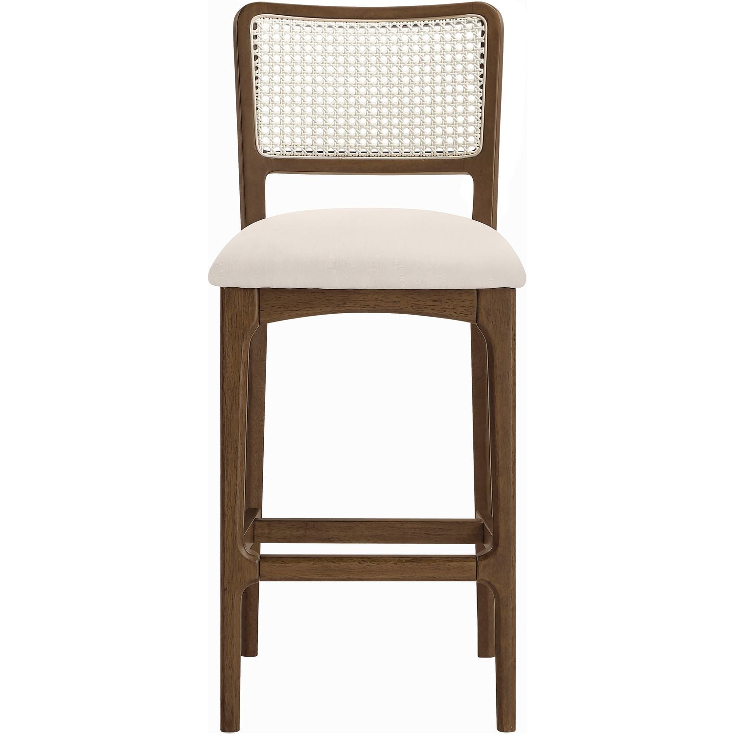 Atrium Cane Back And Vegan Leather Upholstered Bar Stool — Cream / Brushed Brown