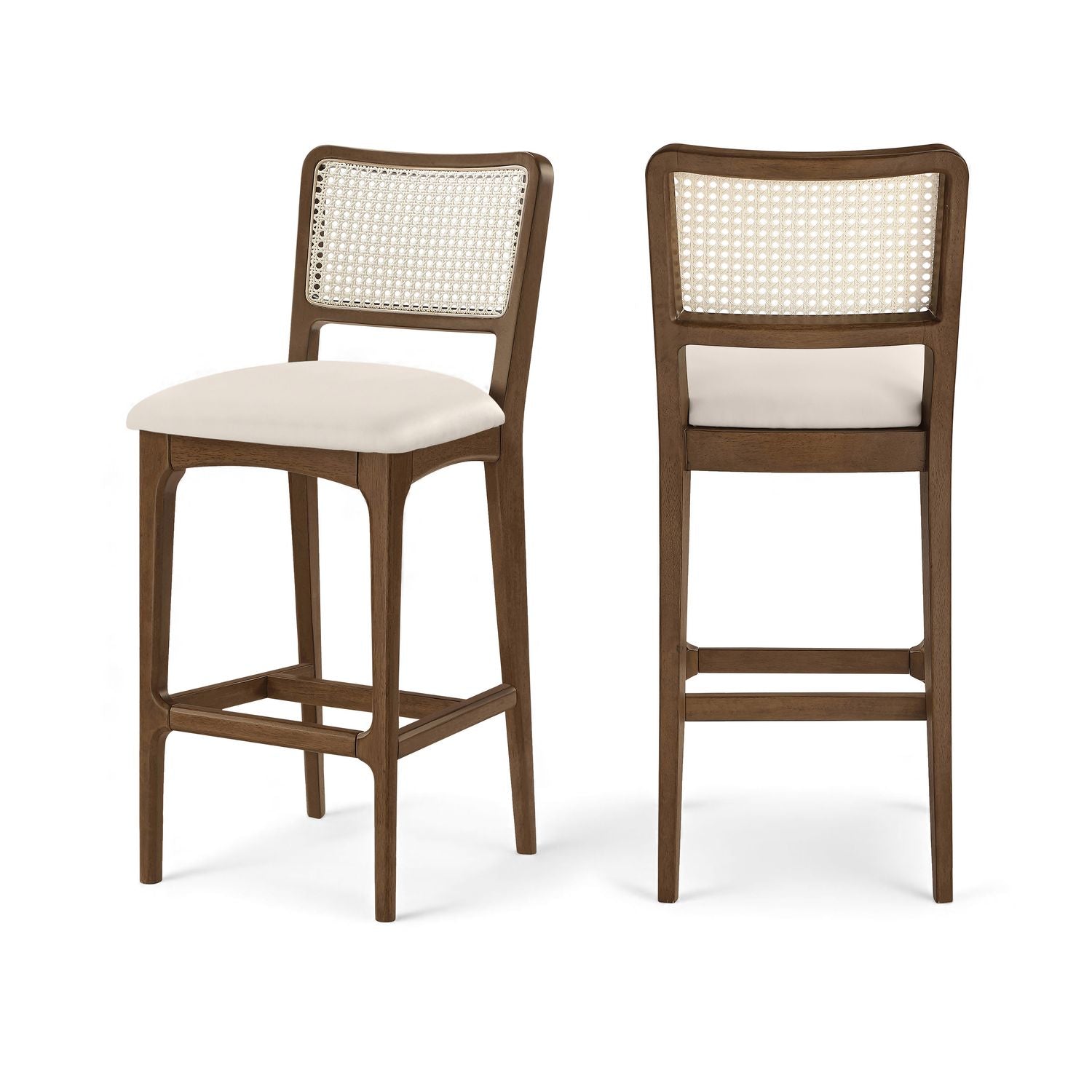 Atrium Cream Cane Back And Vegan Leather Upholstered Bar Stool