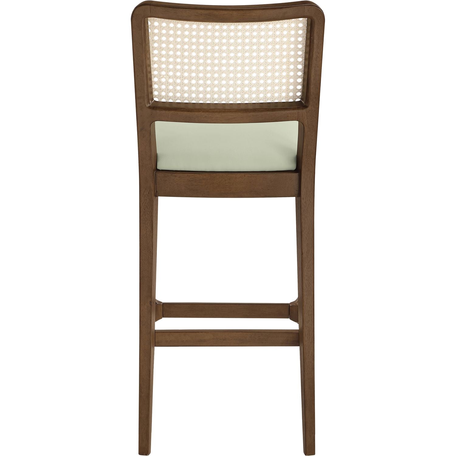 Atrium Cane Back And Vegan Leather Upholstered Bar Stool — Mint / Brushed Brown
