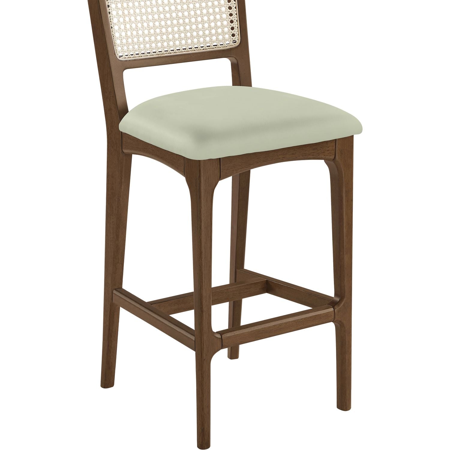 Atrium Cane Back And Vegan Leather Upholstered Bar Stool — Mint / Brushed Brown