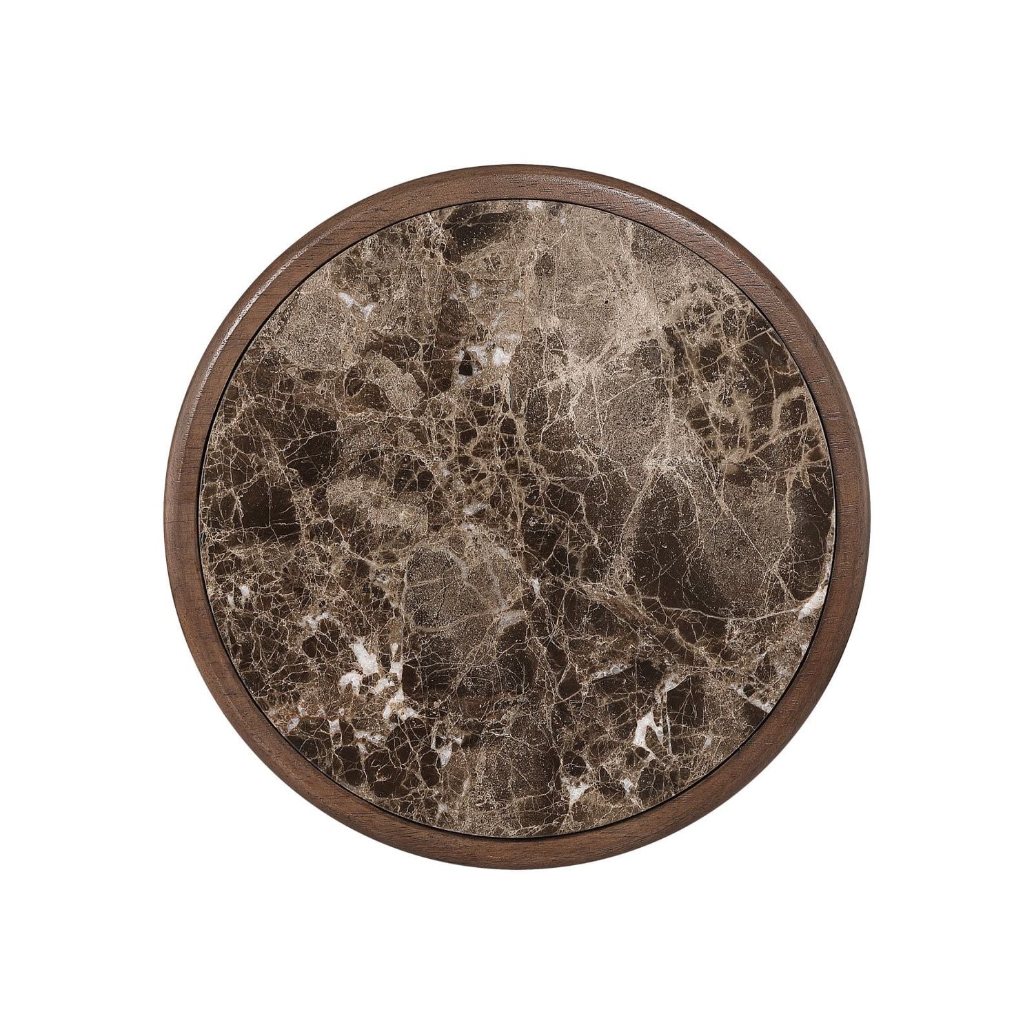 Additional view of Steppe Accent Table in brown and espresso, featuring smooth turned finish and a round marble top.
