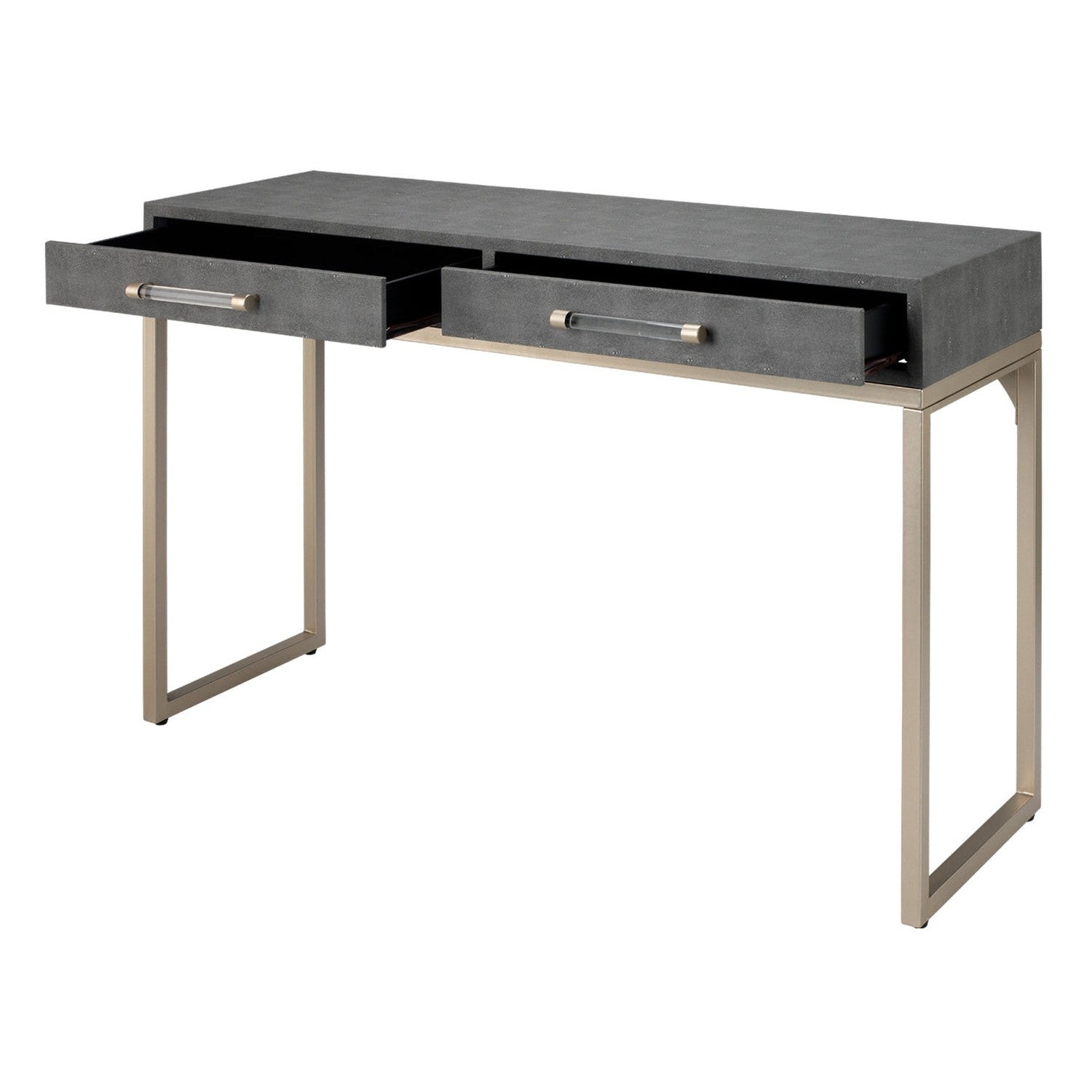 Kain Console Table-Jamie Young-JAMIEYO-LSKAINCODG-Console TablesGrey Faux Shagreen & Brushed Champagne Metal-5-France and Son