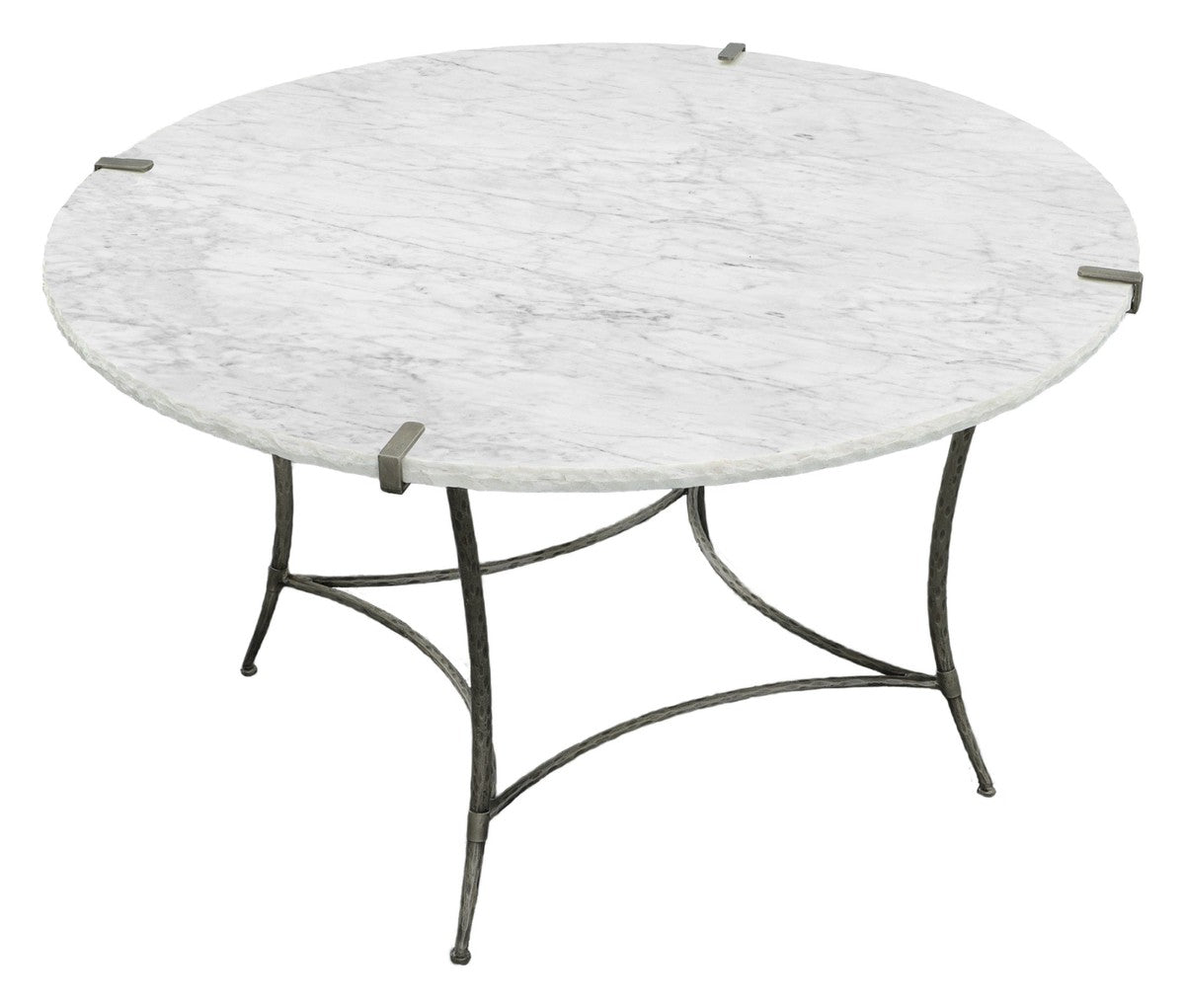 Palermo Round Dining Table - Chiseled White Marble, Stainless Steel