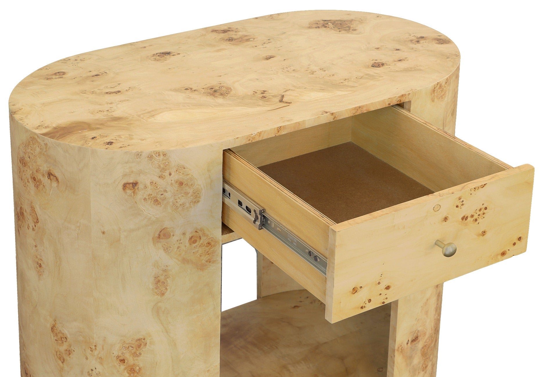 Sequoia Oval End Table - Burl Veneer,Metal Accents