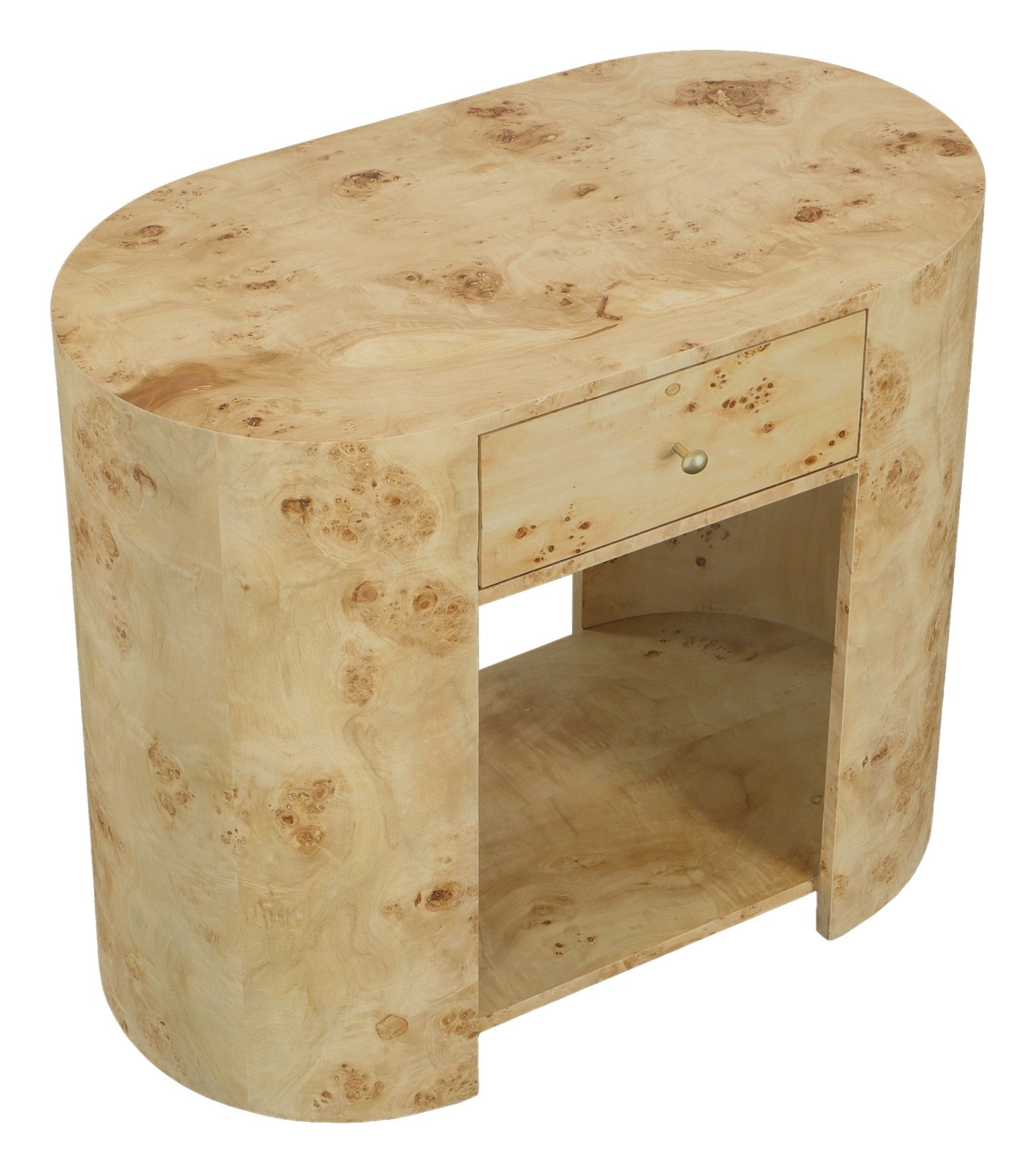 Sequoia Oval End Table - Burl Veneer,Metal Accents