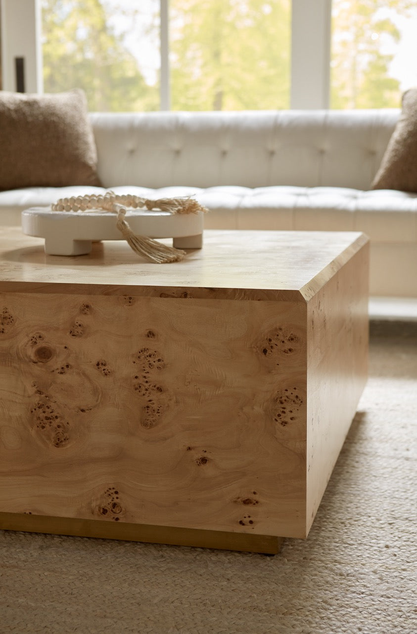 Sequoia Square Cocktail Table - Burl Veneer,Metal Accents