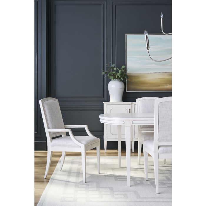 Additional view of Camille Dining Table, featuring painted finish, wood, and extendable center seam for leaf insertion.