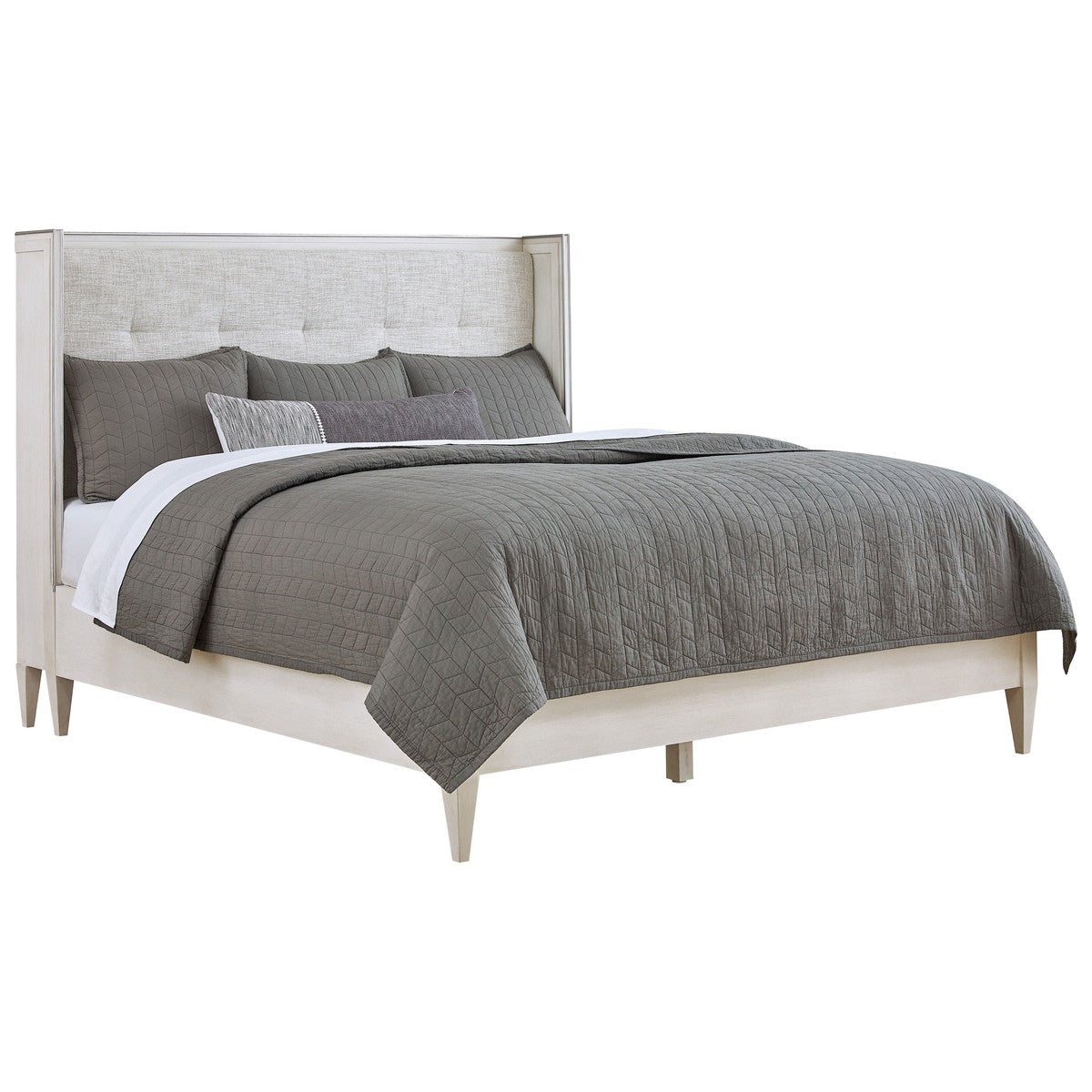 Camille Queen Bed - Linen - Walnut Solids and Veneers