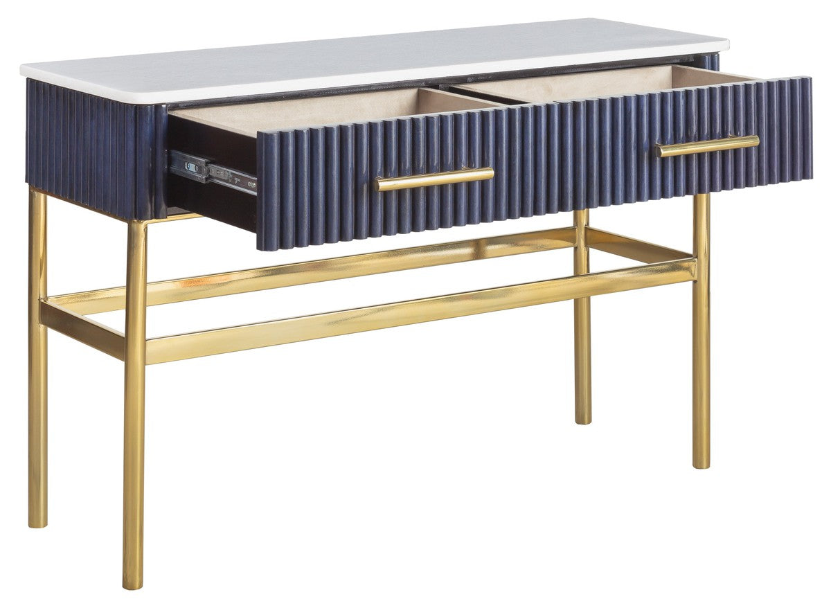 Harper Console Table - Leather,Metal Accents,Marble