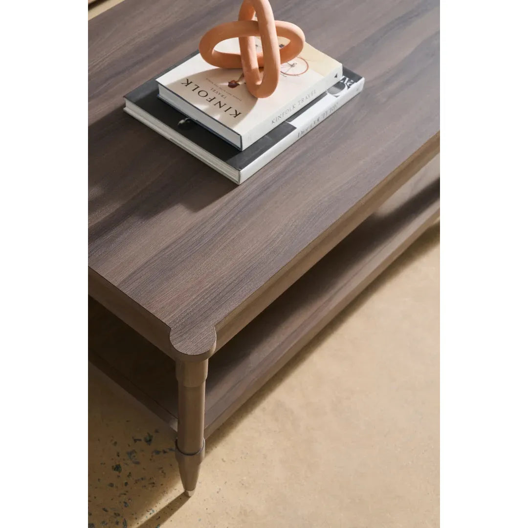 Alternate view of Freya Laminate Rectangular Cocktail Table in warm taupe and greige brown.