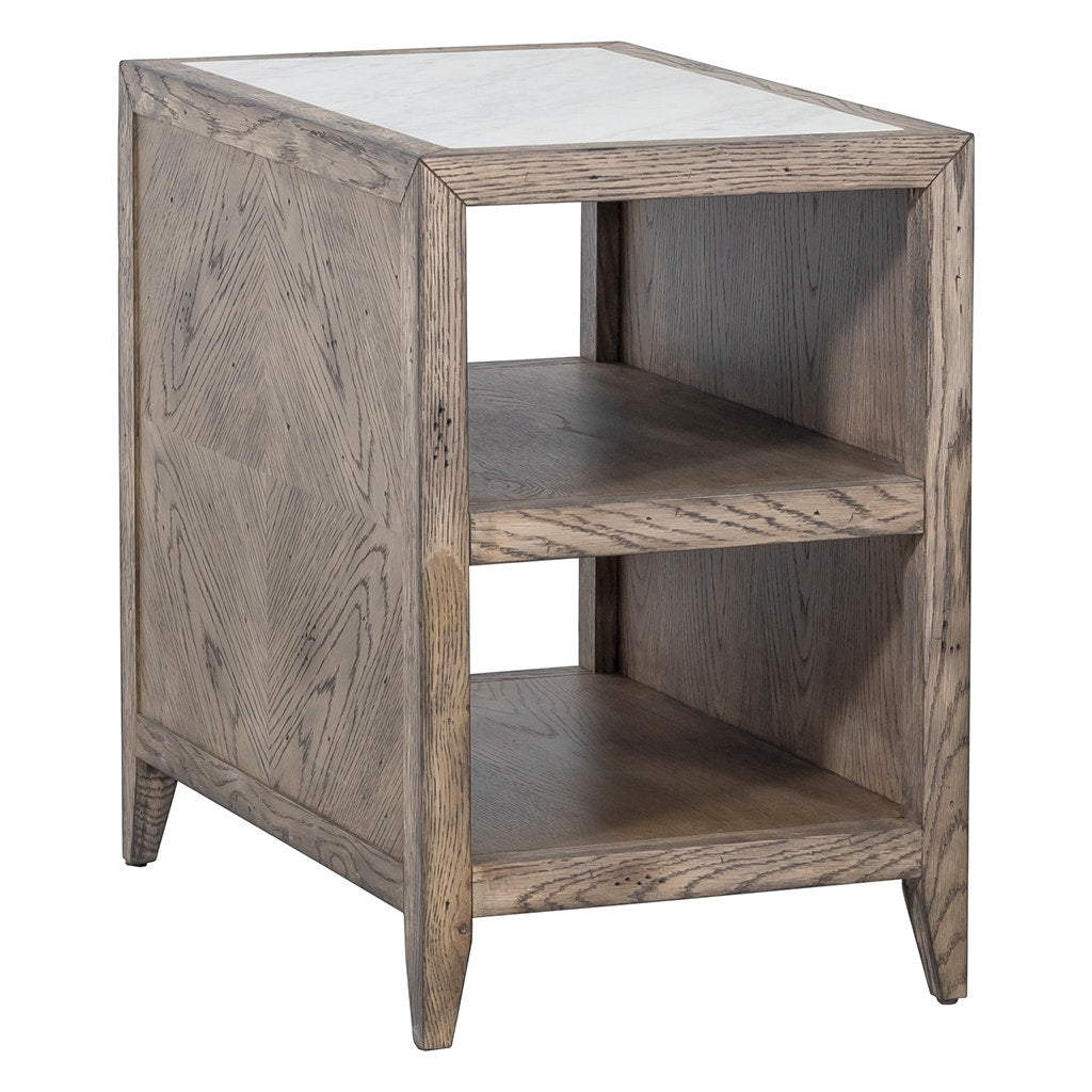 Arcadian Rectangular End Table - Burnished Oak - White Oak Solids & Veneers,Carrara Marble