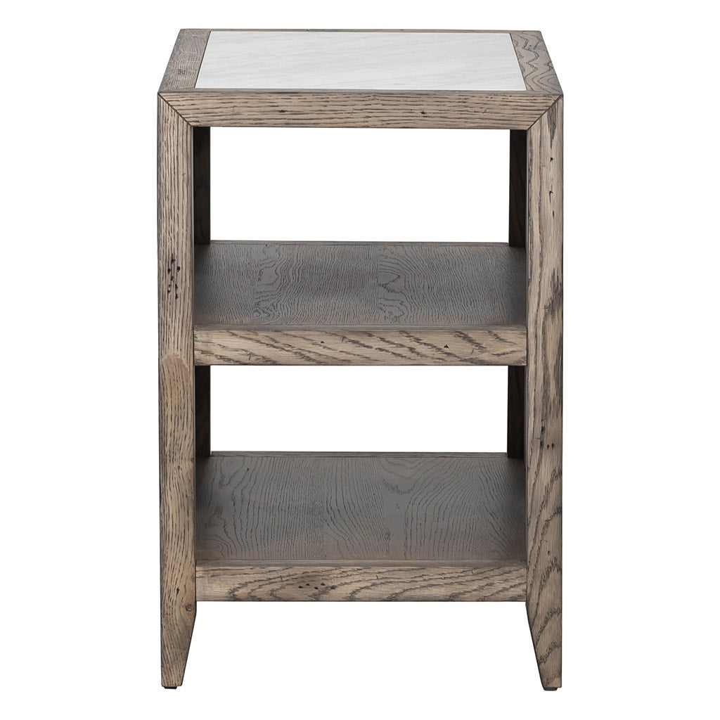 Arcadian Rectangular End Table - Burnished Oak - White Oak Solids & Veneers,Carrara Marble