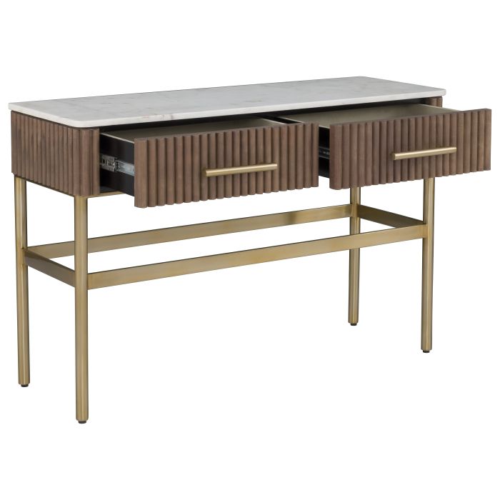 Additional view of Dimitri Two Drawer Rectangular Console, featuring polished finish, marble, wood, and two drawers.