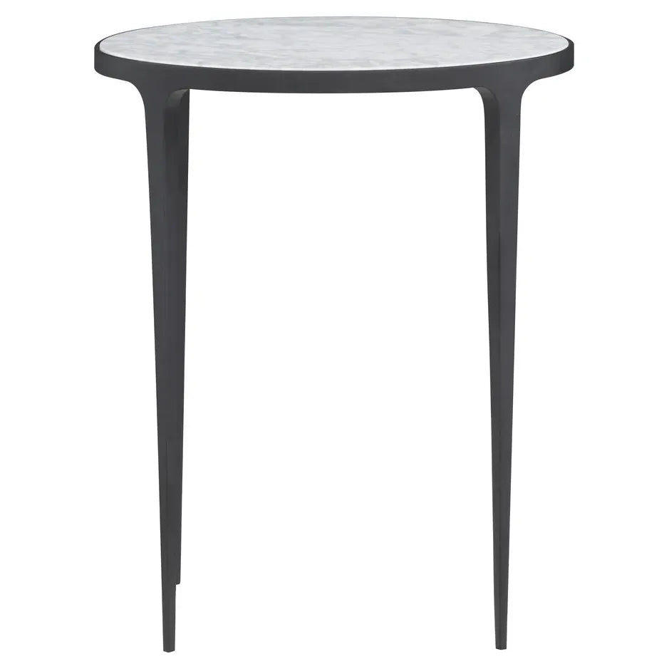 Phoenix Oval Drink Table, shown in white and charcoal black with marble, metal, and a compact oval drink/side surface.