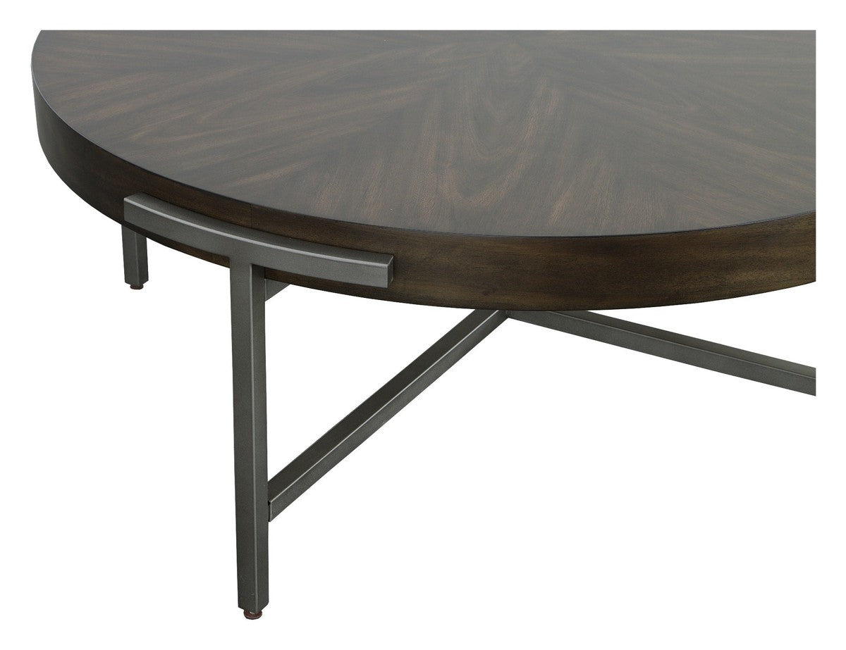 West Camden Round Cocktail Table - Tahitian Pearl - Metal, Walnut Solids and Veneers