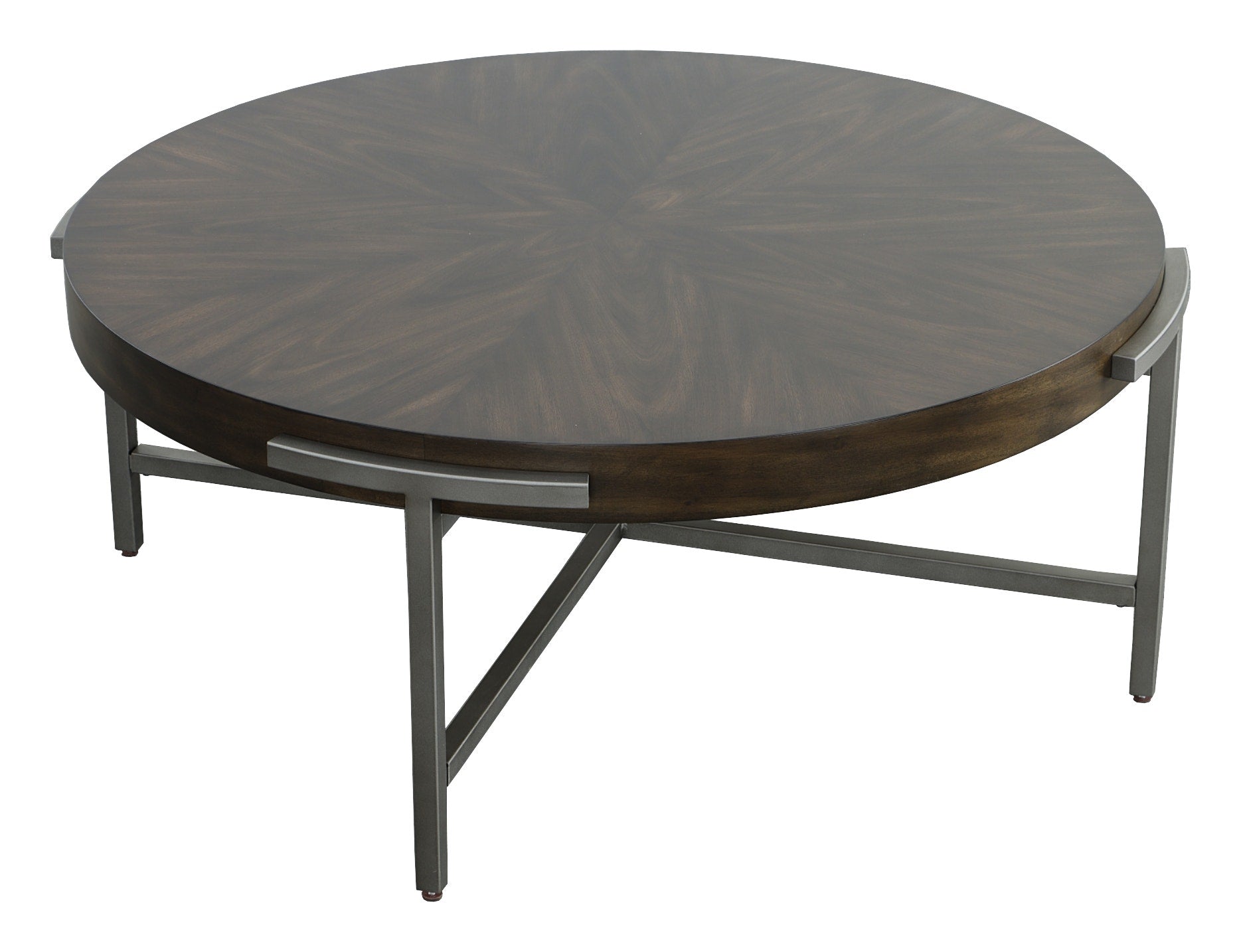 West Camden Round Cocktail Table - Tahitian Pearl - Metal, Walnut Solids and Veneers