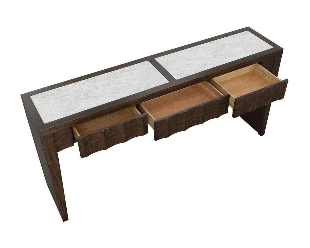 West Camden Three Drawer Console - Tahitian Pearl - Walnut Solids and Veneers, Stone