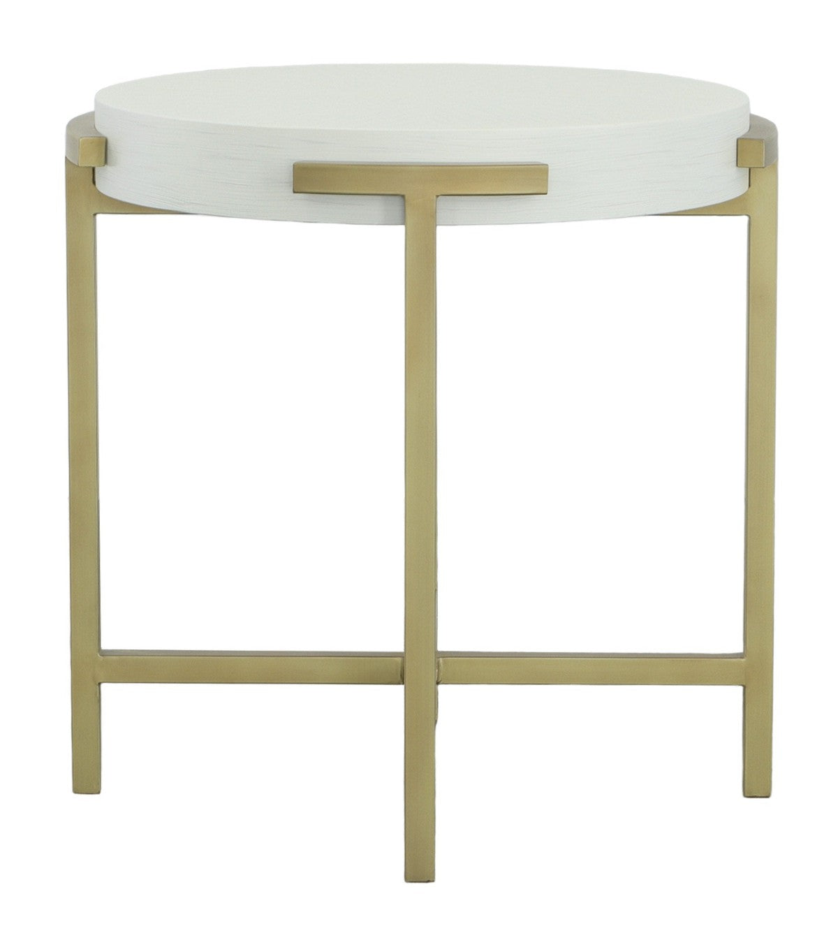 East Camden Round End Table - Pearl - Metal, Poplar Solids & Veneers