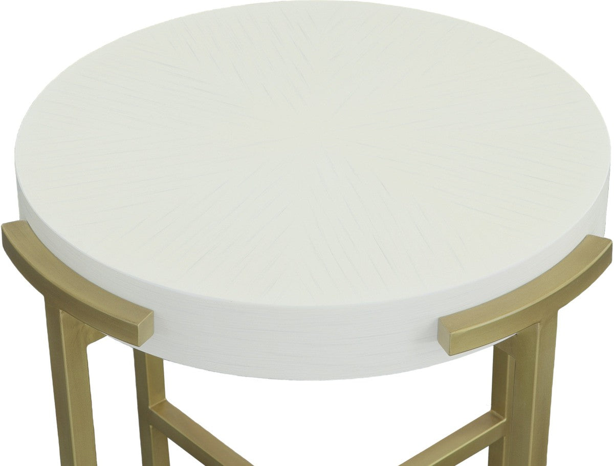 East Camden Round End Table - Pearl - Metal, Poplar Solids & Veneers