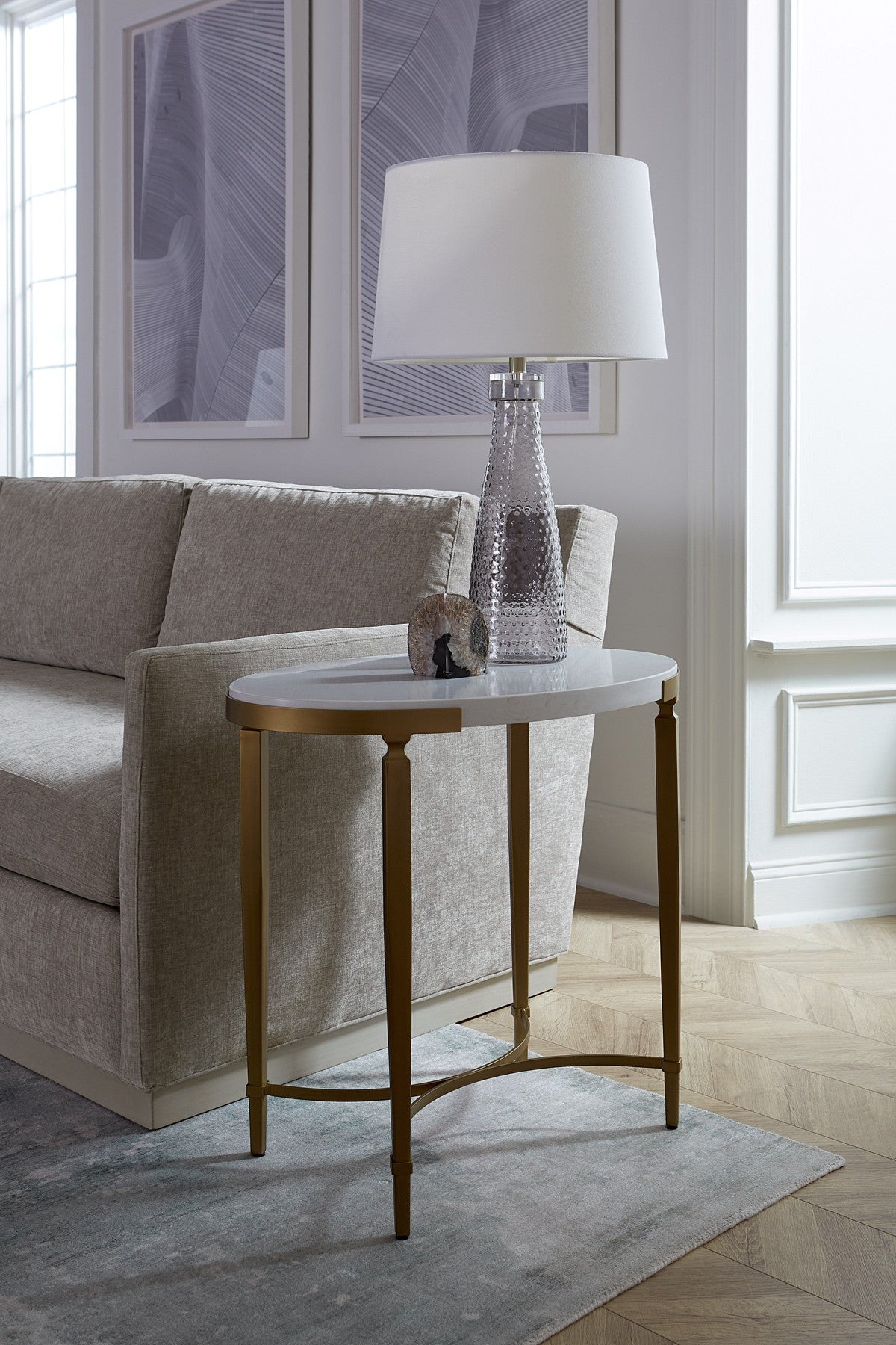 East Camden Round Cocktail Table - Pearl - Metal, Poplar Solids & Veneers