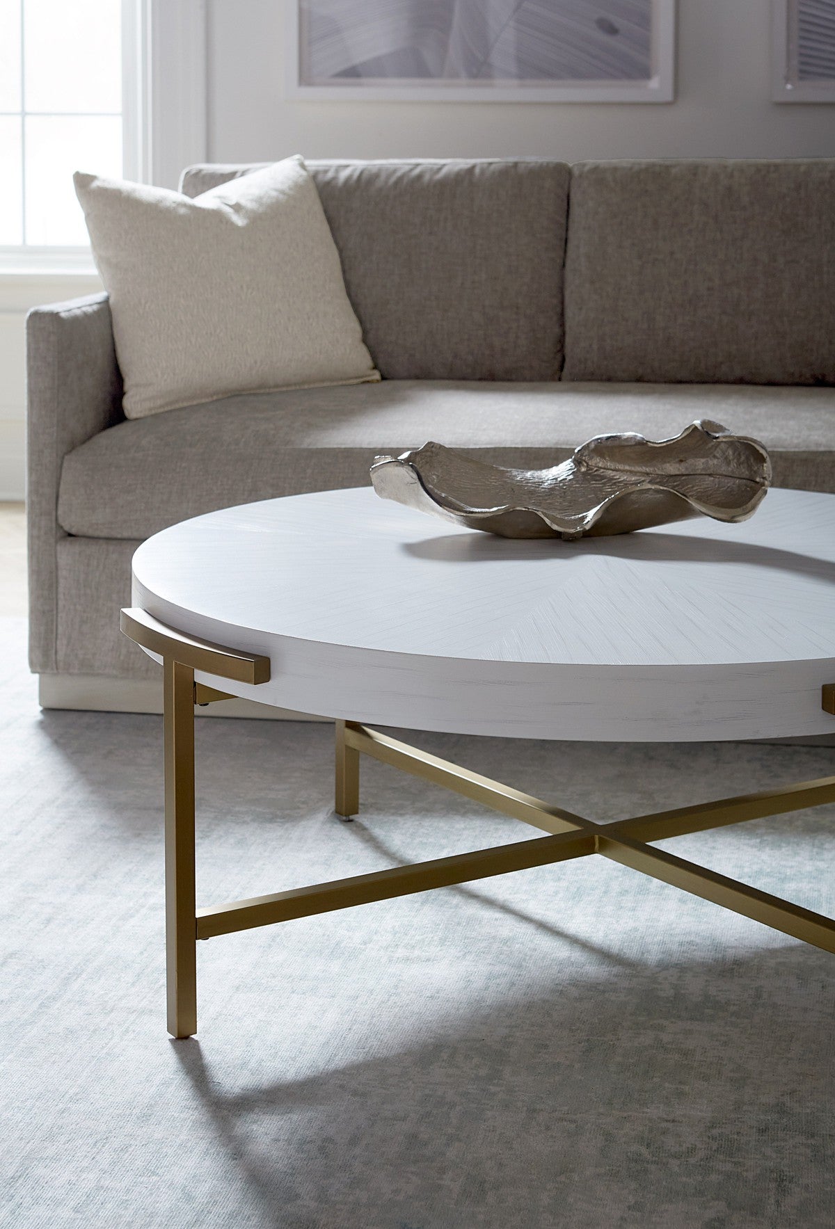 East Camden Round Cocktail Table - Pearl - Metal, Poplar Solids & Veneers