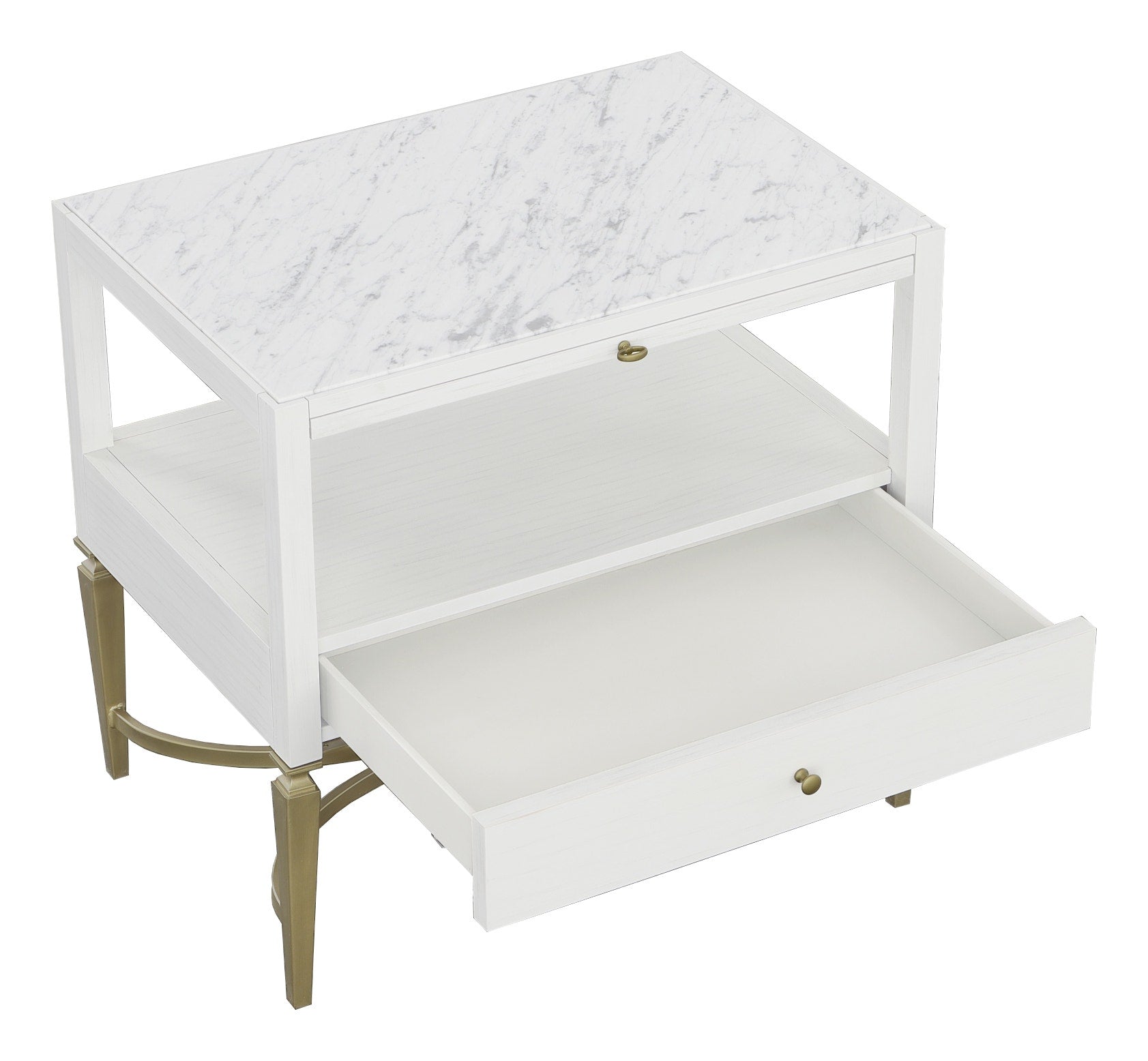 East Camden Nightstand - Pearl - Metal Accents,Poplar Solids and Veneers