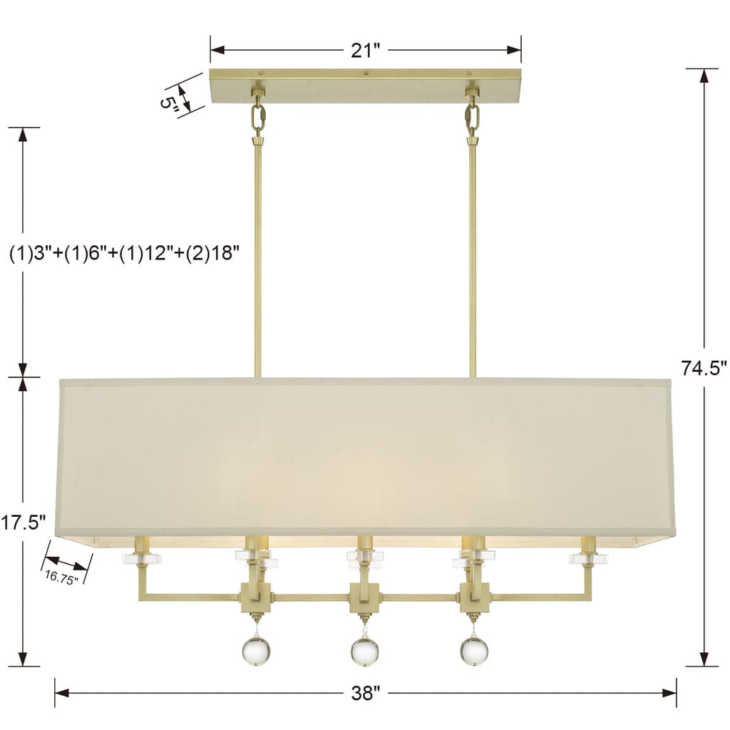 Paxton 8 Light Linear Chandelier-Crystorama Lighting Company-CRYSTO-8109-AG-PendantsBrass-3-France and Son